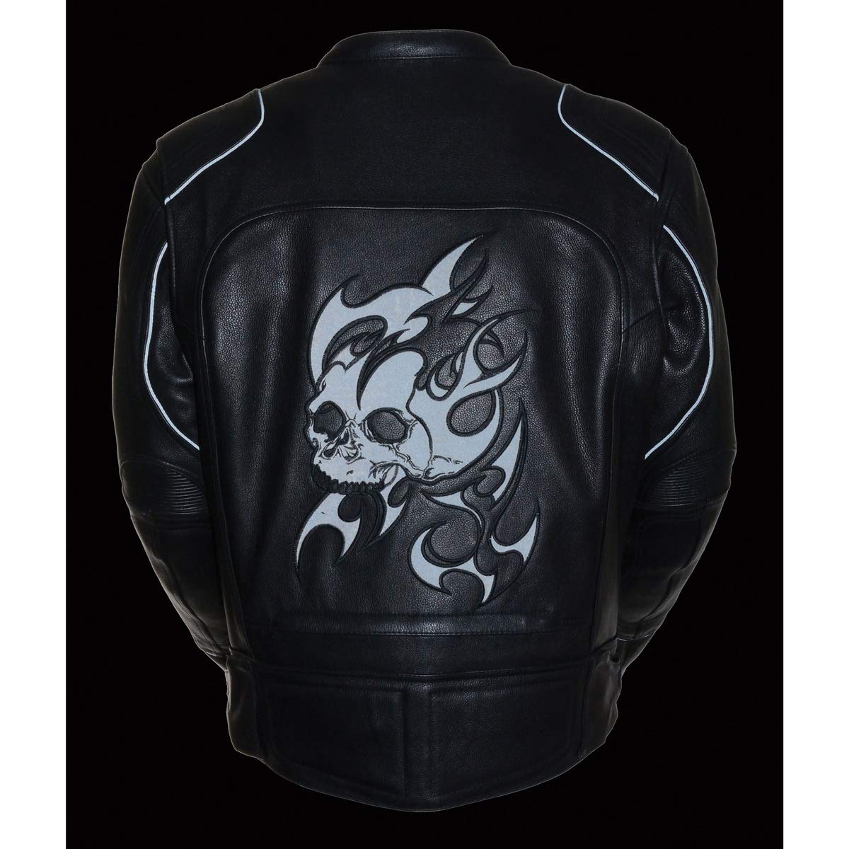 Milwaukee Leather MLM1510 Men's Black Leather Motorcycle Jacket with Reflective Skull Design - Perfect for Scooter Riders & Urban Commuters