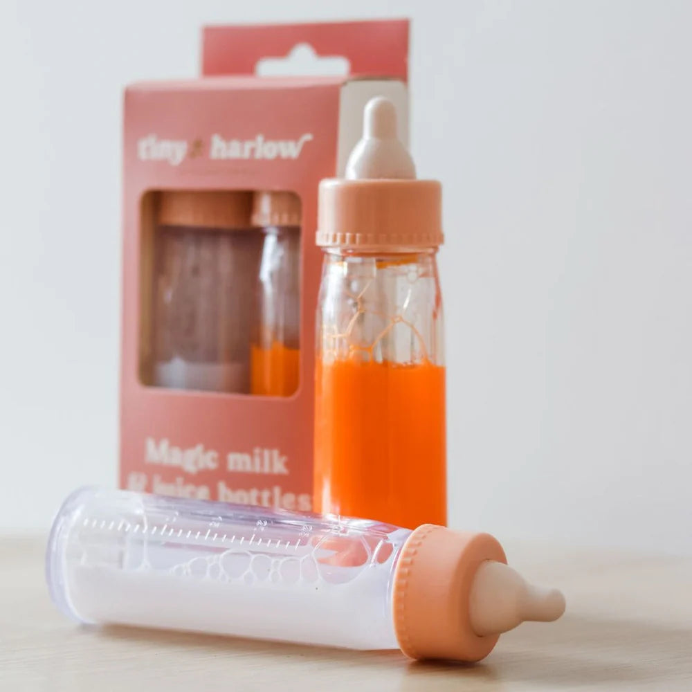 Tiny Tummies Magic Milk and Juice Bottles - 2 Pack Set for Babies & Toddlers - Perfect for Feeding, Travel, and Daycare Use
