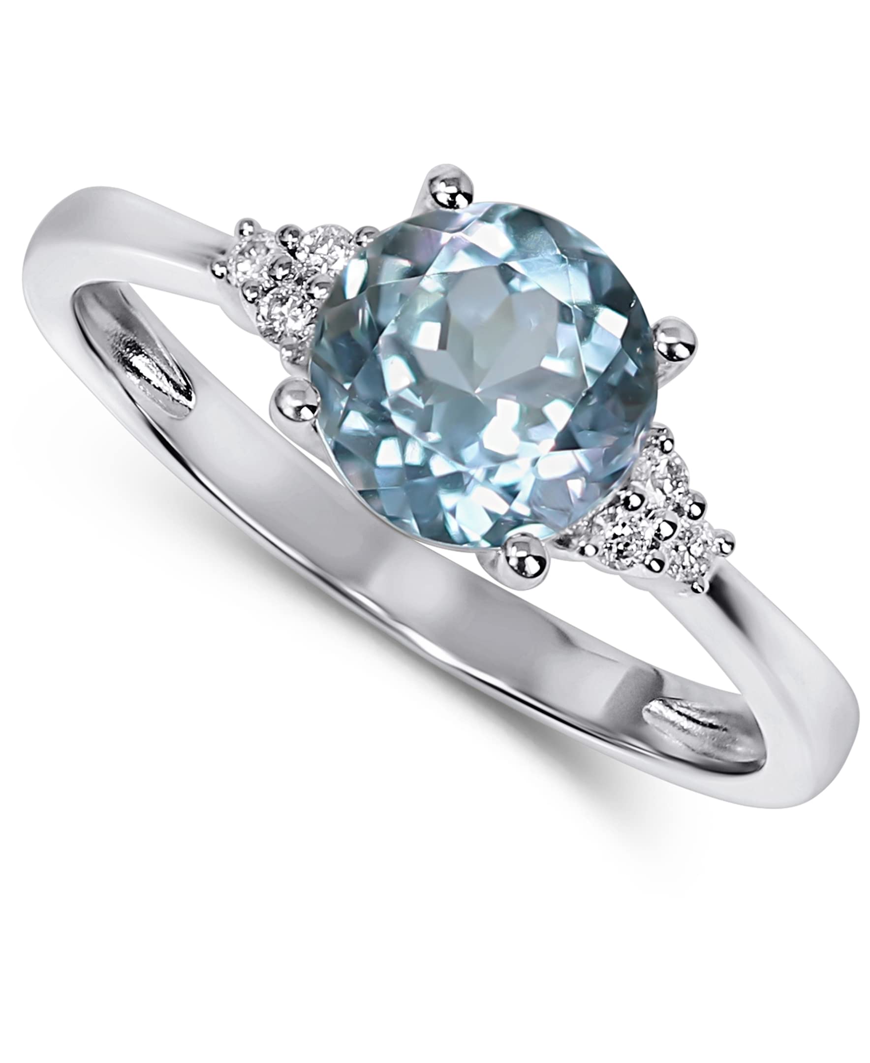 14K White Gold Genuine Aquamarine 7mm Round Diamond Engagement Ring - Perfect for Proposals, Anniversaries & Special Occasions