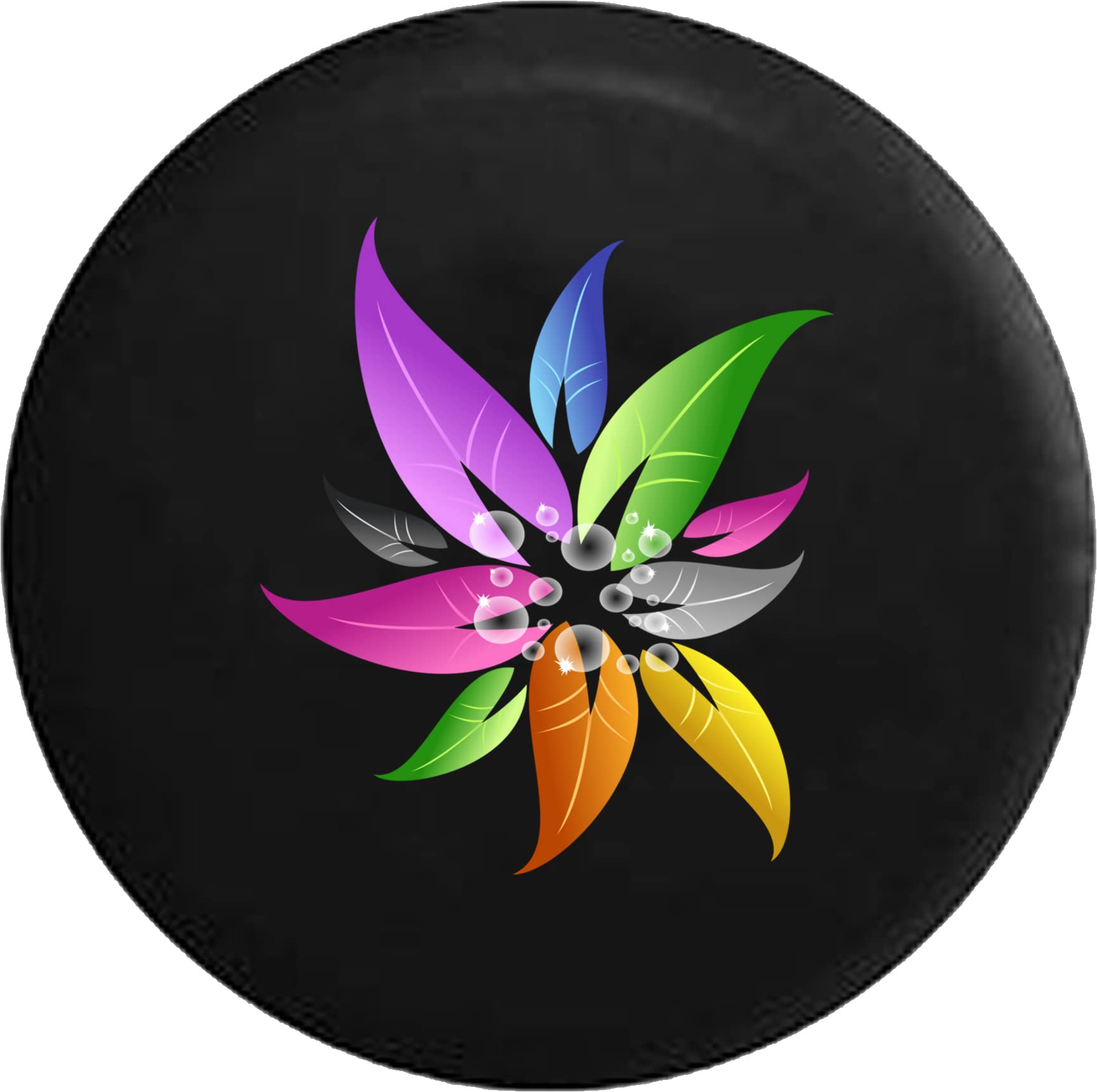 Funny Spare Tire Wheel Cover for Camper, SUV, Trailer, Truck & RV - 33 Inch Thick PVC Leather with Flower Petals, Multicolor Bubbles & Pollen Black Design | Durable & Weatherproof | Perfect for Outdoor Adventures, Road Trips & Vehicle Customization