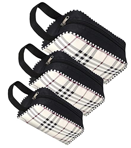PRISMAXIC 3-Piece Waterproof Travel Toiletry Bag Set - Makeup Organizer & Cosmetic Pouch for Men & Women (Checks Print) - Perfect for Airplane Carry-on, Gym, Camping & Business Trips