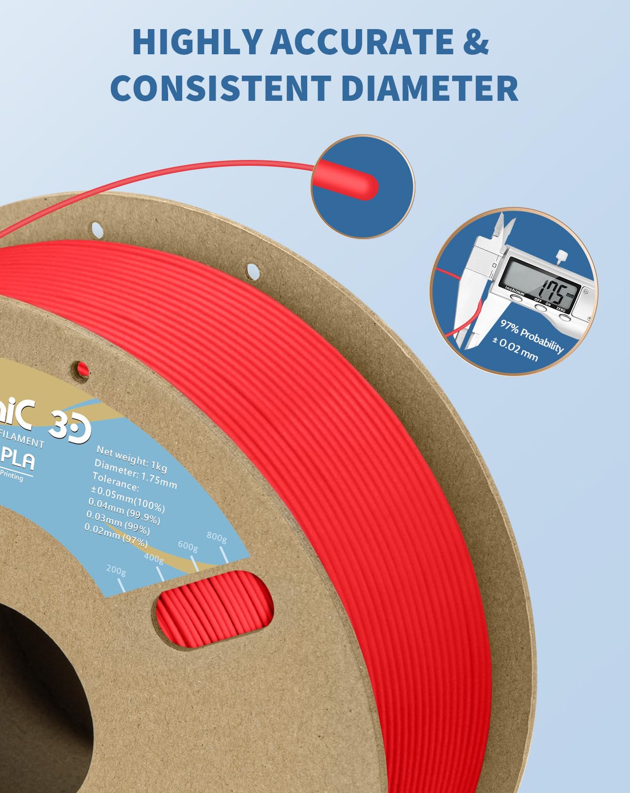 DURAMIC Matte PLA 3D Printer Filament 1.75mm Red - 1kg Spool with Matte Finish | High Precision +/- 0.03mm | Perfect for FDM 3D Printing, Miniatures, Cosplay Props & Home Decor | Easy Support Removal