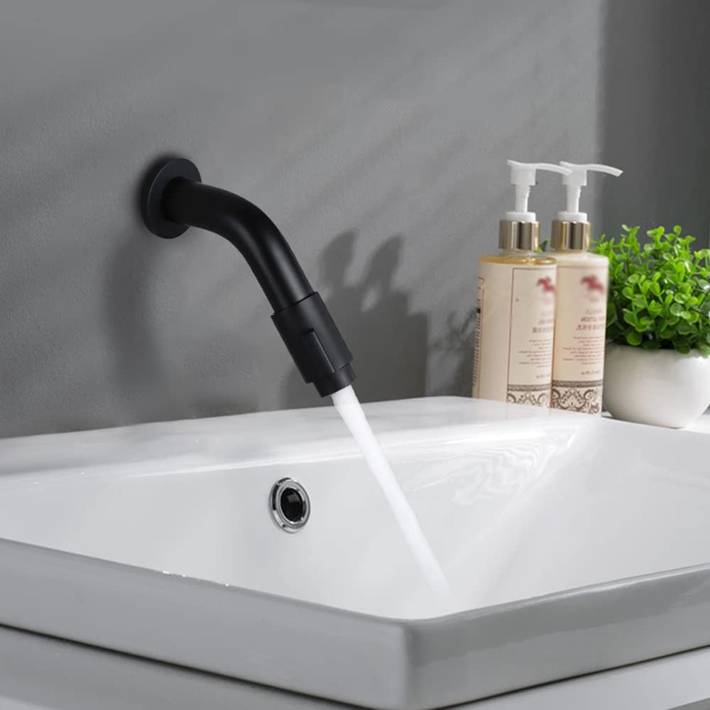 Elegant Black Wall-Mounted Single Handle Bathroom Faucet with Rotary Adjustment - Cold Water Basin Mixer Tap for Modern Washbasin | Perfect for Home, Hotel & Restaurant Bathrooms