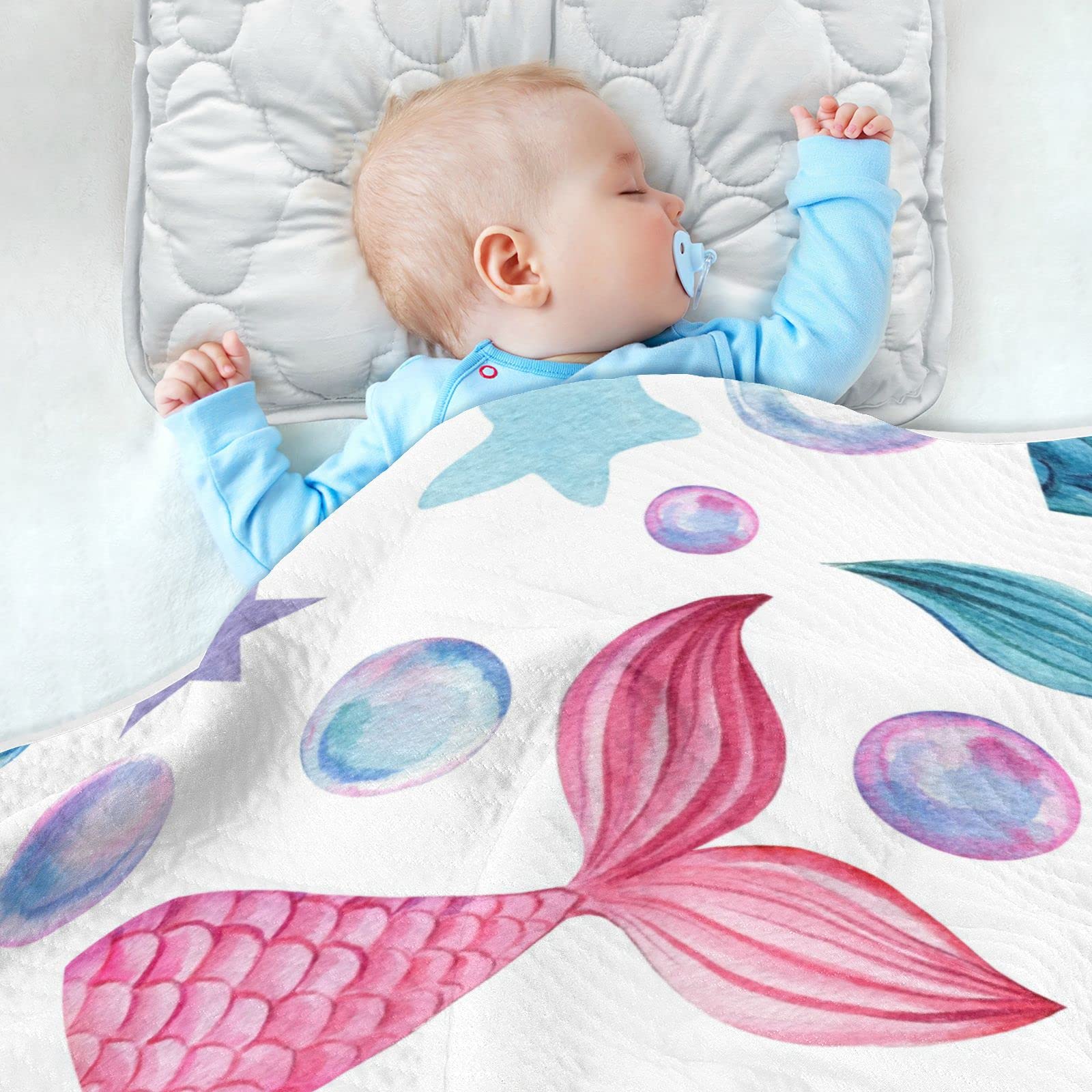 **JIPONI Super Soft & Warm Baby Blanket - 30x40 Inch Mermaid Tail Design with Bubbles, Seashells & Starfish - Personalized Baby Gift for Boys & Girls | Perfect for Nursery, Swaddling & Photo Shoots**