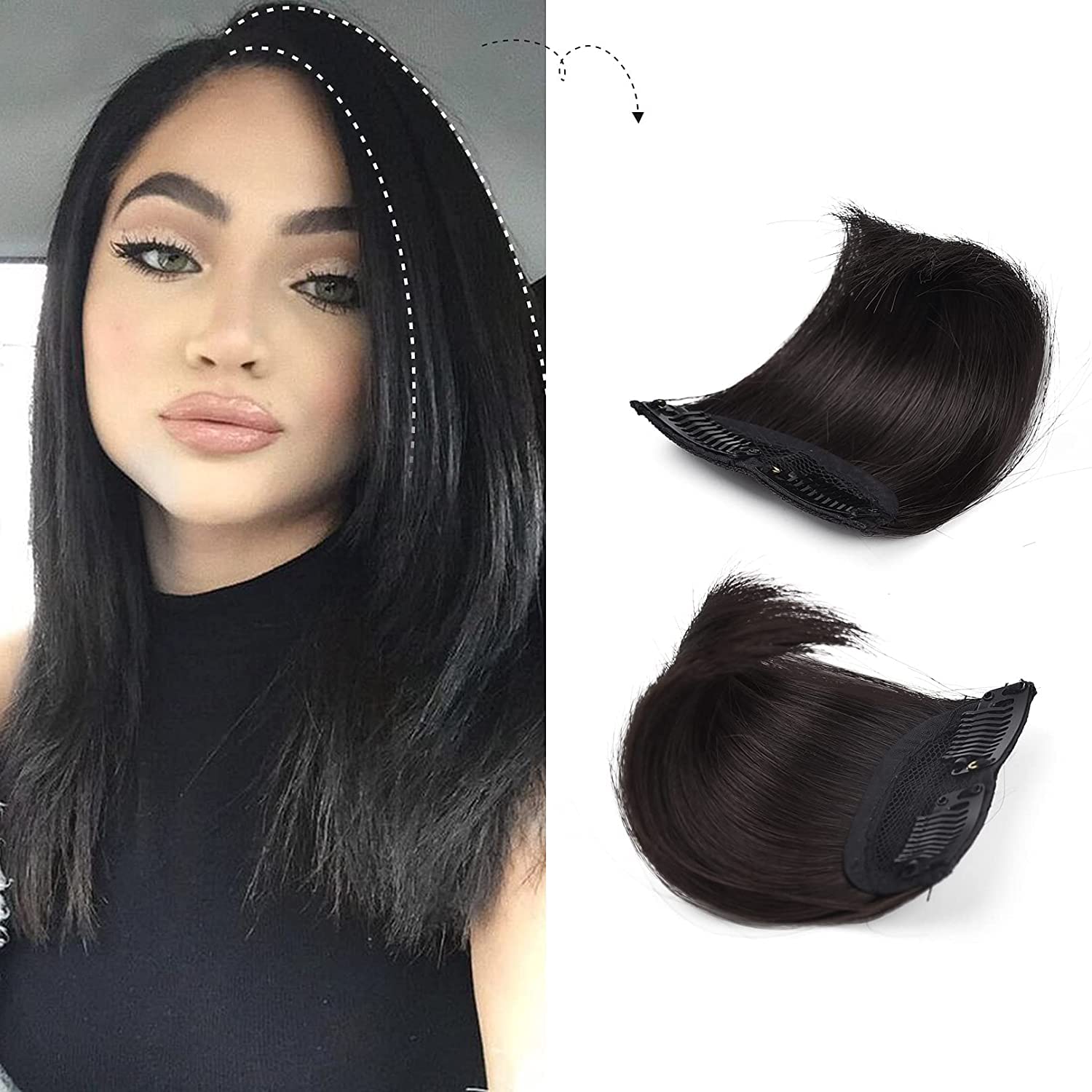Majik Human Hair Seamless Thick Hair Toppers for Women - 4 Inch Brown Hair Patches & Volumizer (Set of 2) | Perfect for Side Cover, Thinning Hair & Daily Styling | Natural-Looking Hair Enhancement for Work & Social Events