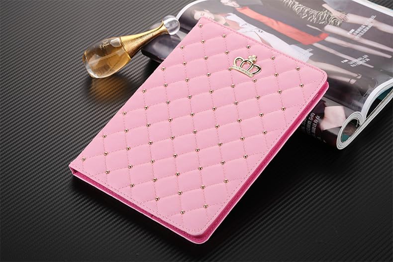 Topwin Bling Crystal iPad Case for iPad 9.7 (2018/2017), iPad Air 2/1 - Elegant PU Leather Smart Cover with Auto Sleep/Wake, Shockproof Stand Case for iPad 5th/6th Gen (Pink, No Buckle) - Perfect for Work, School & Travel Protection
