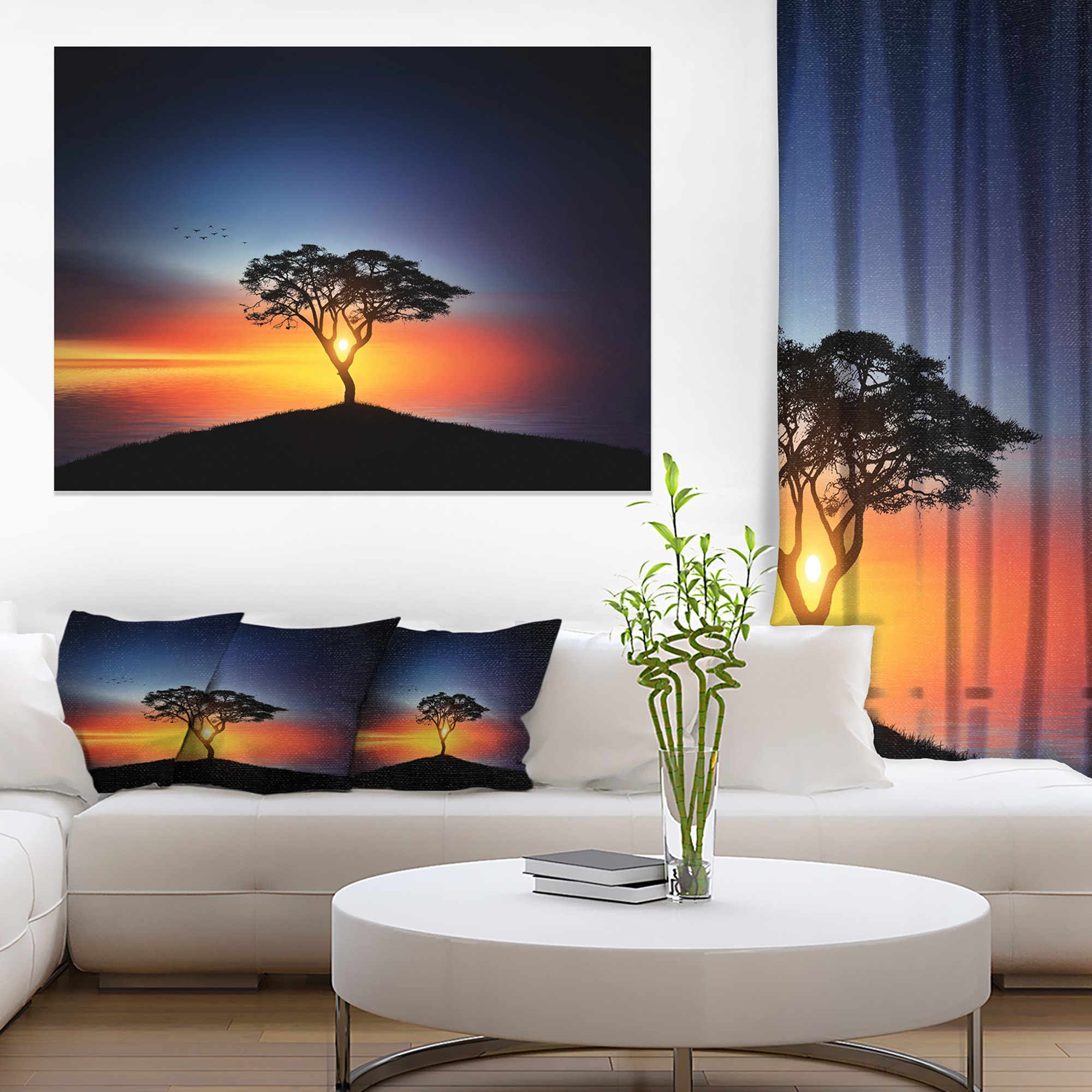 Stunning Sunset Over Lonely Tree - Extra Large Canvas Wall Art Print - Nature Landscape Painting for Living Room, Bedroom & Office Decor