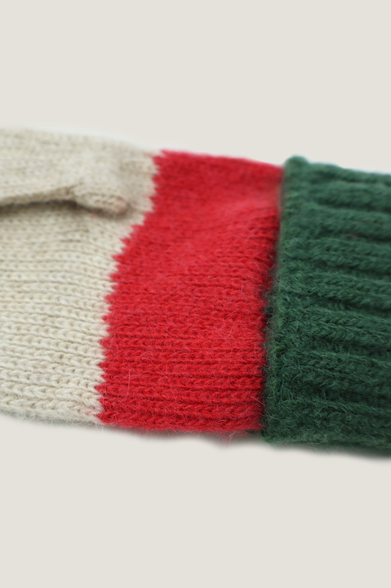 Premium Striped Wool & Cashmere Winter Mittens - Soft Cream, Green & Red Color Options | Warm Hand Protection for Snowboarding, Skiing & Cold Weather Activities