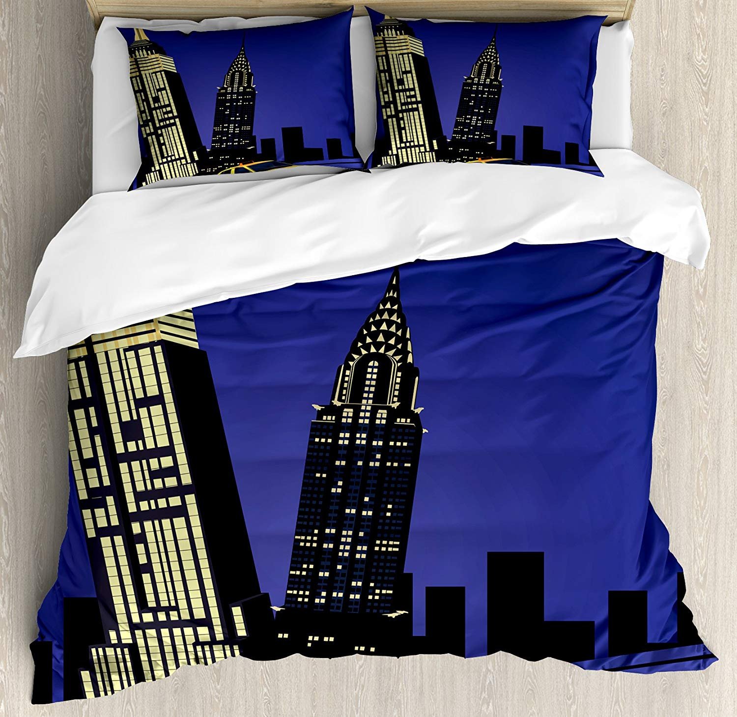 3 Piece King Size Bedding Set - New York City Skyline Duvet Cover with 2 Pillow Shams | Skyscraper & Taxi Themed Comfort Set | Perfect for Urban Decor & Modern Bedrooms