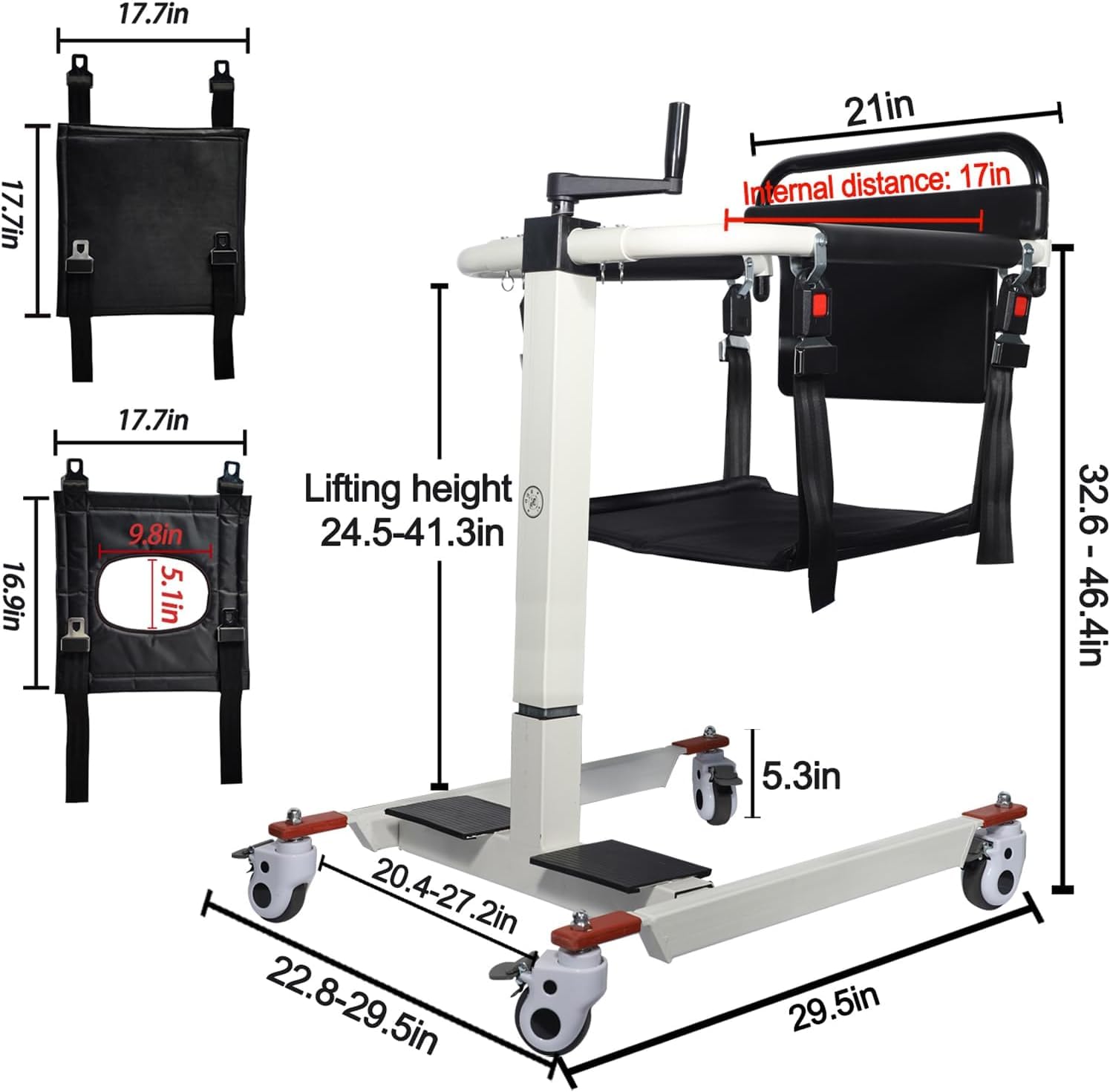 Portable Patient Lift Transfer Chair for Home & Car - Elderly Mobility Aid with Bedside Commode - Safe Patient Lifting Equipment for Seniors & Disabled (Ideal for Home Care, Hospital Transfers & Travel)