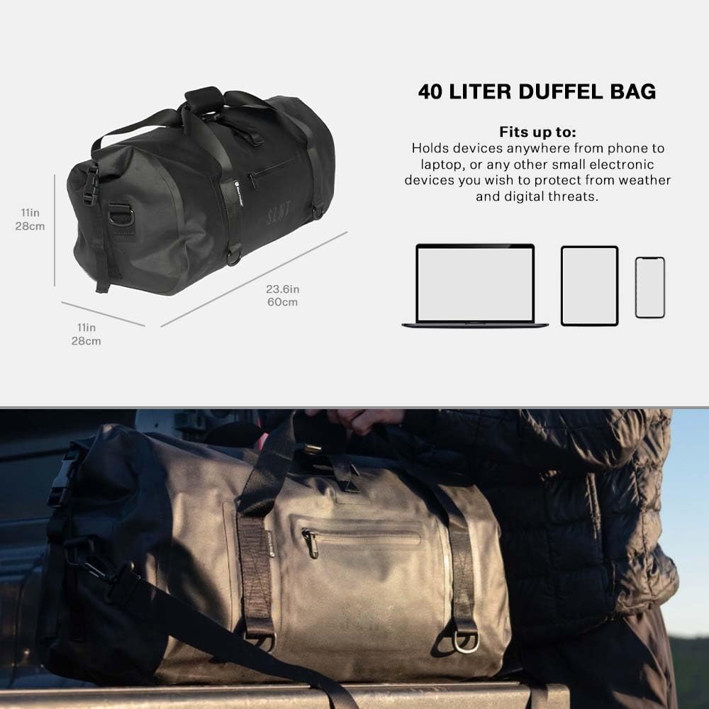 SLNT Faraday Dry Duffle Bag 40L - Military-Grade Waterproof Nylon with Silent Pocket - Blocks Wireless Signals for Electronics Security - Anti-Hacking & Anti-Spying Protection - Ideal for Travel, Business & Emergency Preparedness