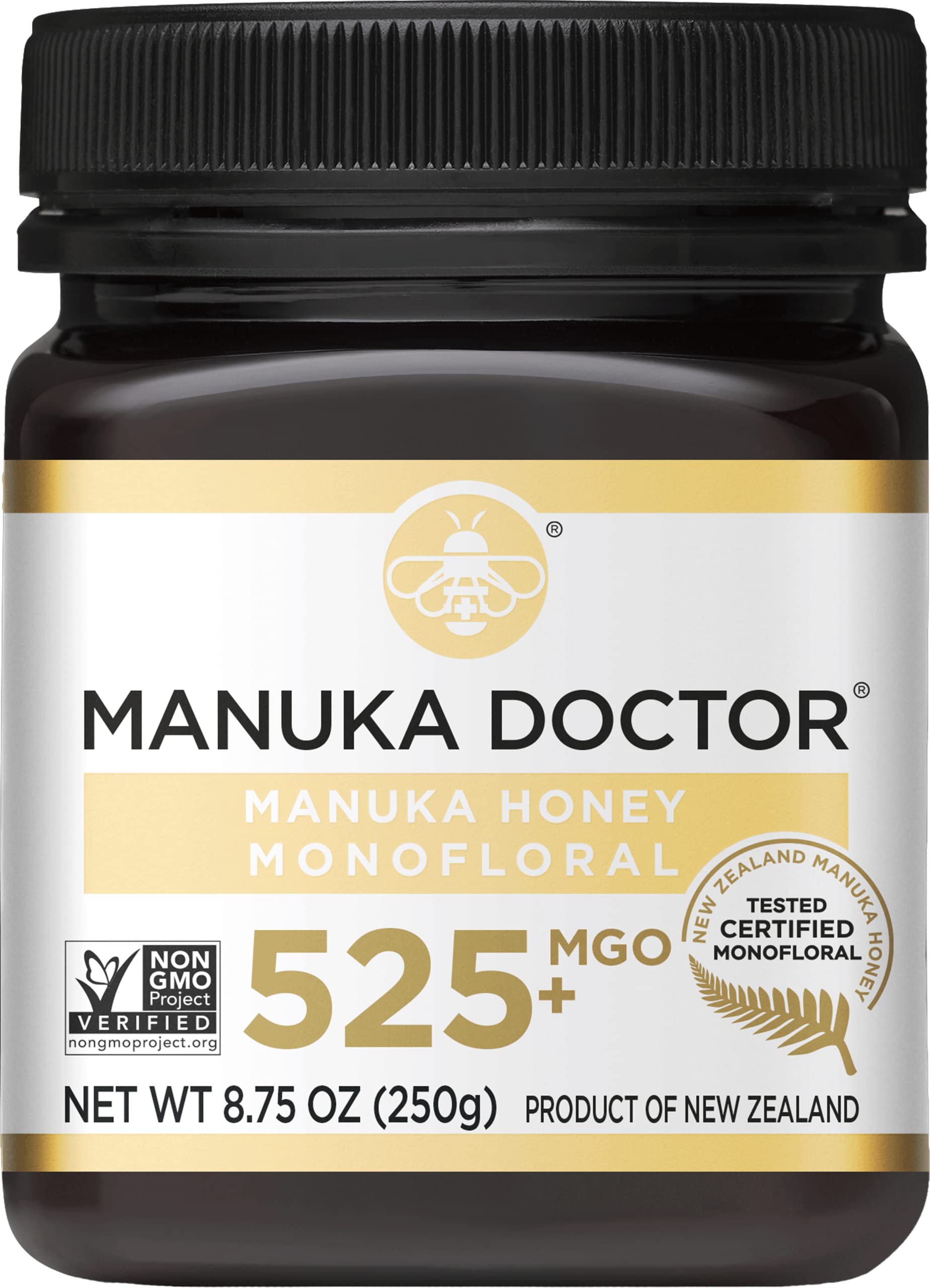 Manuka Doctor MGO 525+ Honey - Pure NZ Raw Monofloral for Immune Support