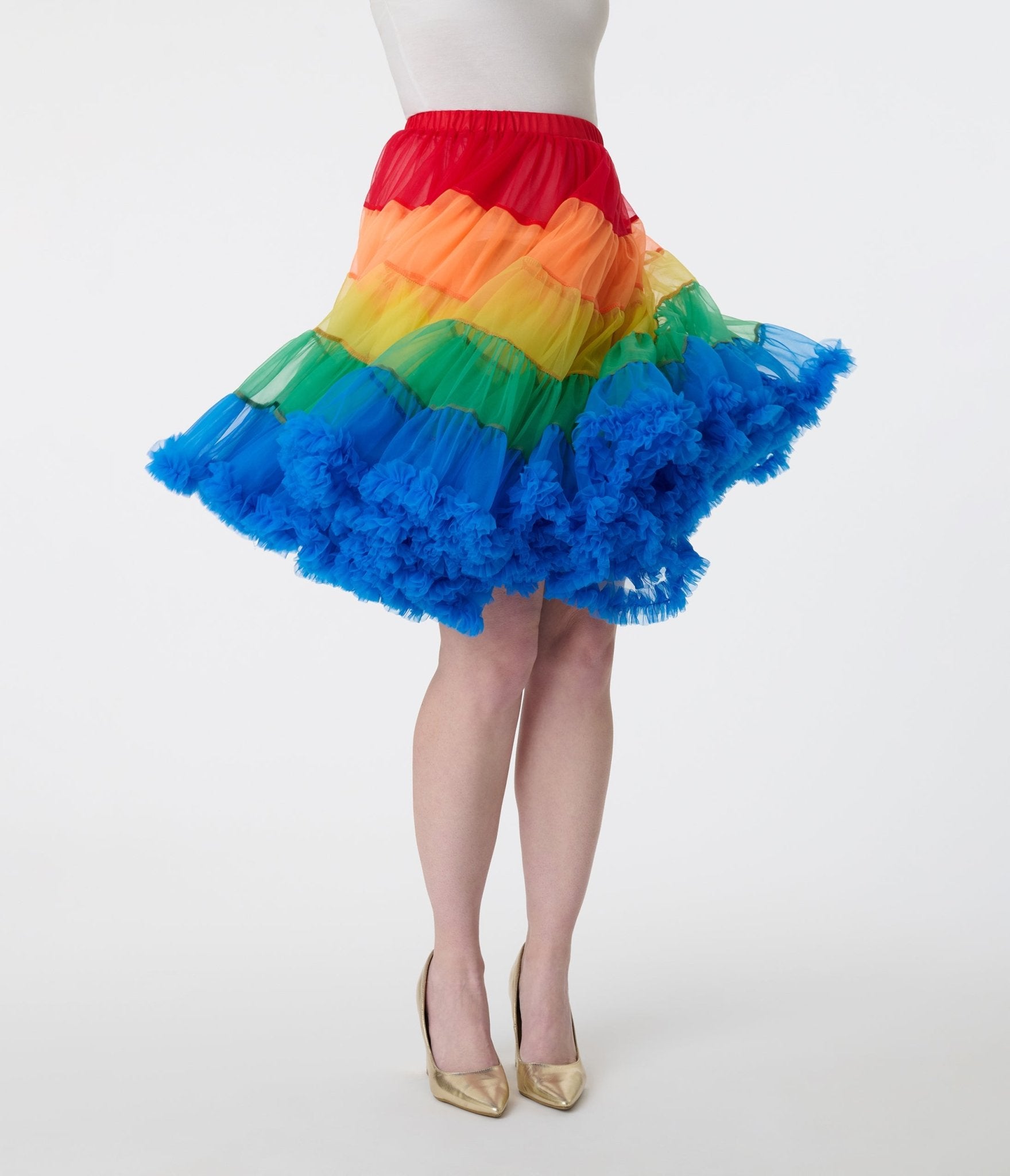 Vintage 1950s Style Rainbow Striped Ruffled Petticoat Crinoline - Retro Swing Dance Skirt for Rockabilly, Pinup & Cosplay Costumes