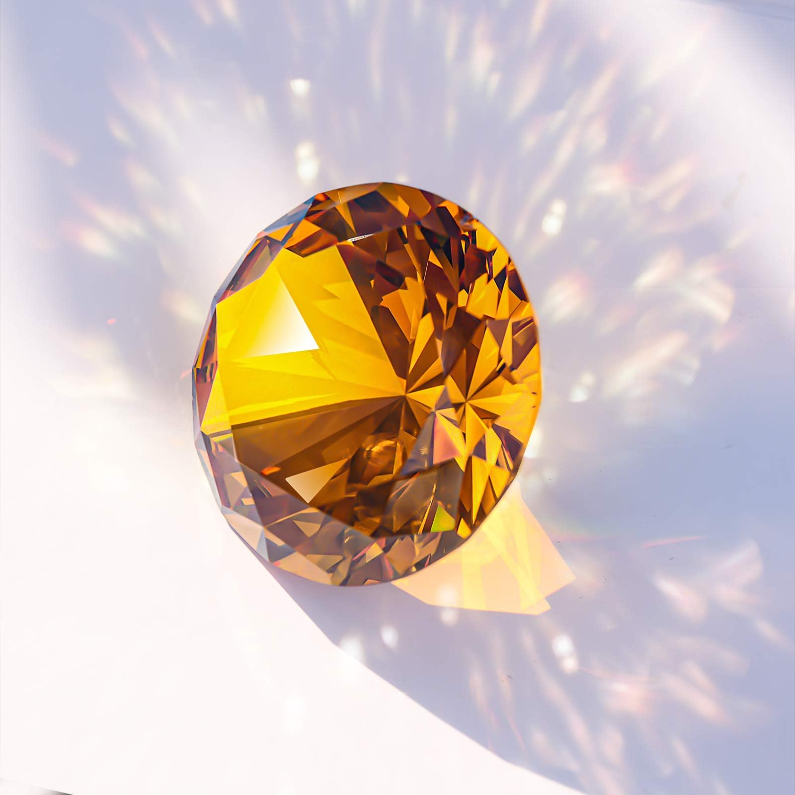 60mm Large Crystal Diamond Paperweight with Stand - Elegant Wedding Decor, Home Centerpiece, Office Desk Accessory (2.36 inch, Amber) | Perfect for Wedding Receptions, Home Decor & Office Organization