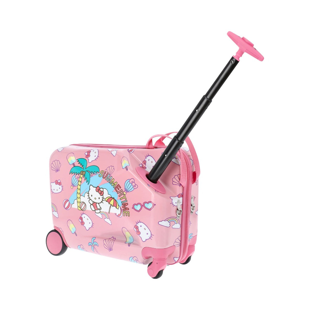 Hello Kitty Ride-On Suitcase for Kids 14.5 Inch - Cute Rolling Luggage with Wheels for Girls Travel, Airplane Carry-On, Summer Vacation & School Trips