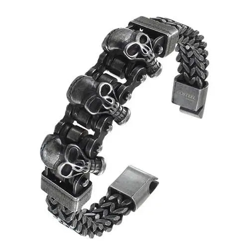 GoSteel Stainless Steel Skull Bracelet for Men - Gothic Punk Rock Jewelry - Perfect for Halloween, Biker Gangs & Rock Concerts