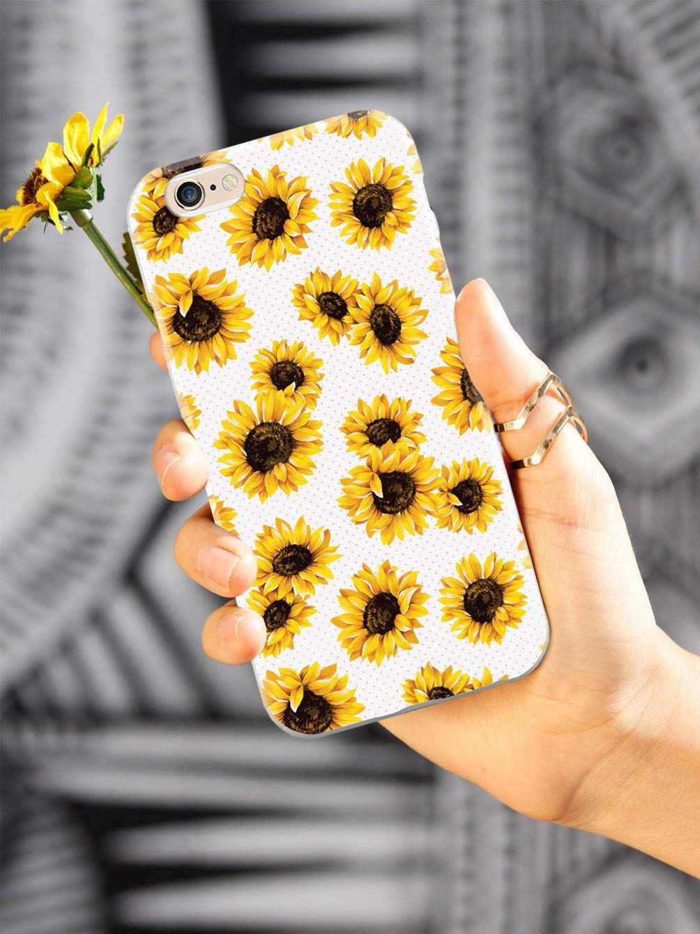 **Inspired Cases - 3D Textured Protective Phone Case for iPhone 6 Plus/6s Plus - Sunflower Pattern - White - Durable & Stylish Cover for Everyday Use**