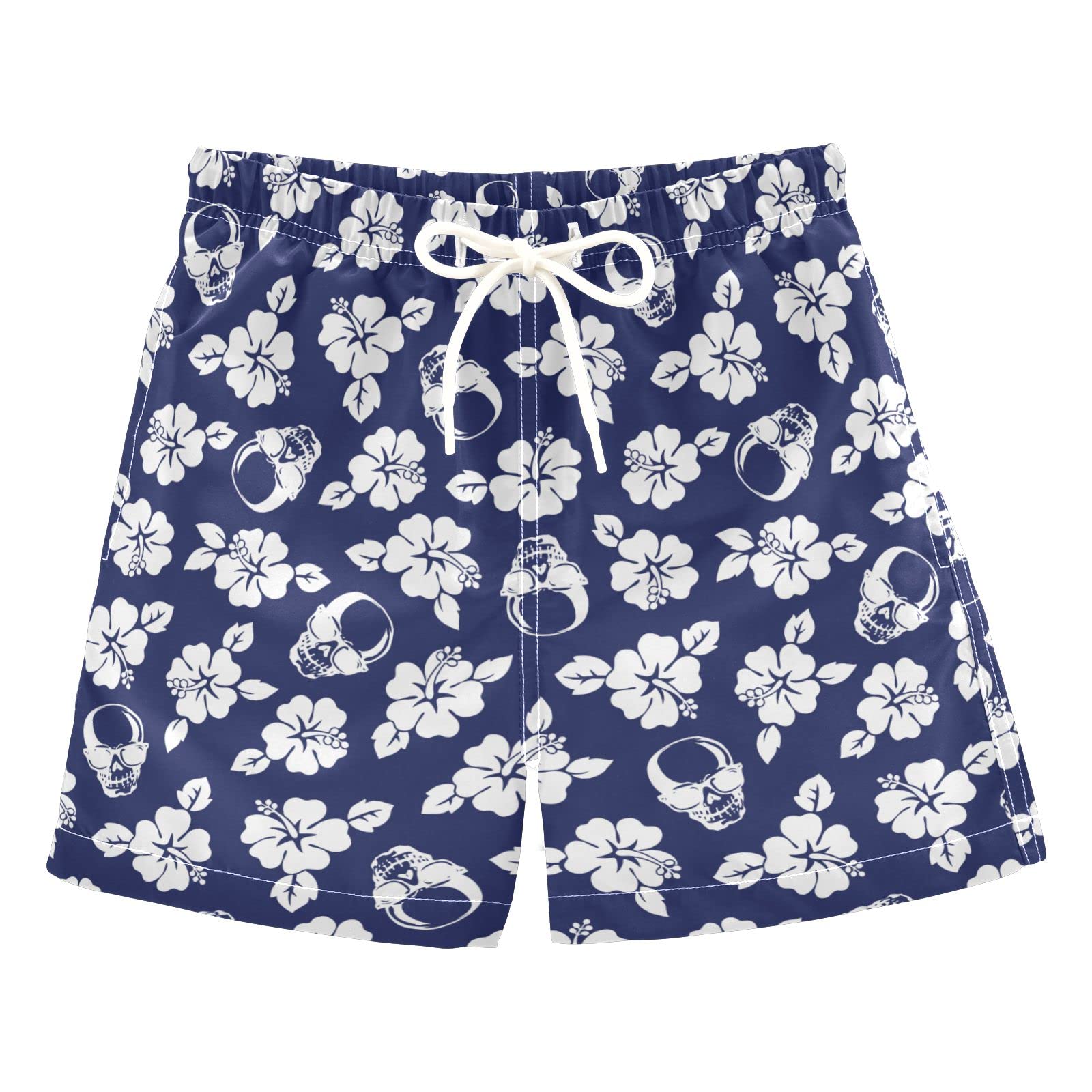 AMICHIC Boys Hibiscus Skull Swim Trunks - Quick Dry Board Shorts for Beach, Surf & Pool - Hawaii Vacation Essentials - Perfect for Swimming, Summer Outfits & Water Sports