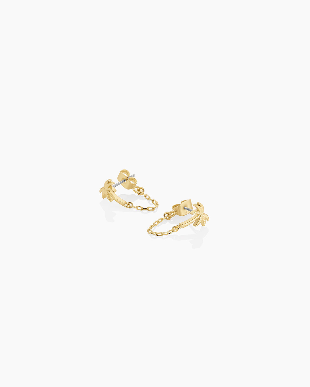 Palm Chain Huggie Earrings for Women - Dainty Gold Hoop Huggies with Palm Tree Charm - Perfect for Beach Vacations, Summer Outfits, and Boho Style