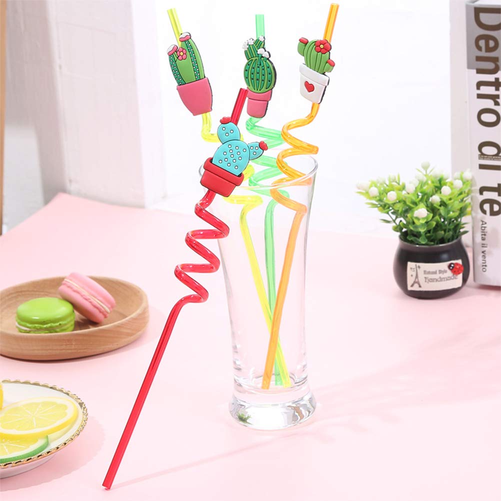 DOITOOL 16PCS Fun Colorful Kids Drinking Straws - Reusable Cactus, Swirl, Twist & Loop Straws for Smoothies, Juice & Party Drinks - BPA Free Child Safe Straws for Home, School & Birthday Parties