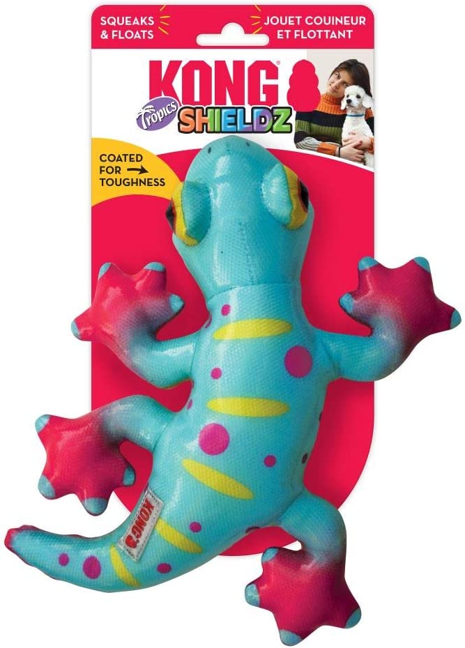 KONG Shieldz Tropics Gecko Dog Toy - Durable Chew Toy for Aggressive Chewers - Interactive Play & Dental Health - Perfect for Indoor & Outdoor Fun
