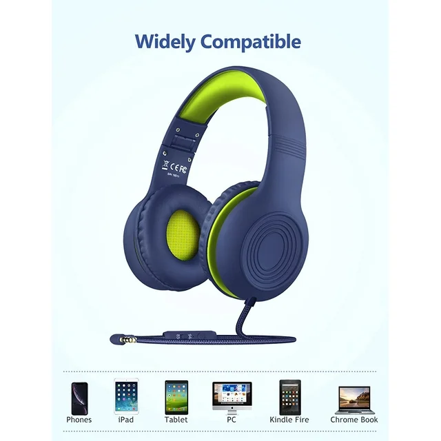 **Mpow Kids Headphones with Microphone - Safe Volume 85/94dB, Foldable & Adjustable Over-Ear Design for School, Boys & Girls - Compatible with Chromebook, Tablets, Computers - Includes Sharing Jack for Classroom & Travel Use**
