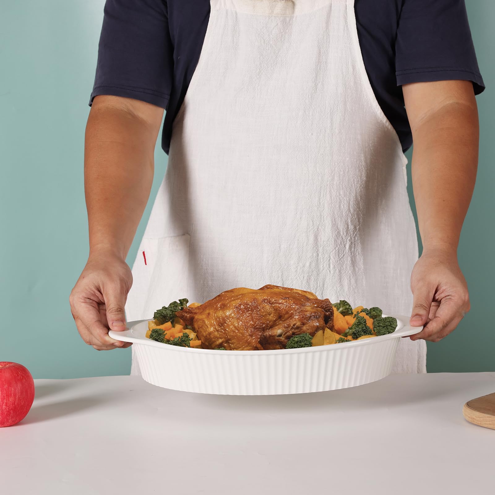 LEETOYI 9x13 Inch Porcelain Oval Au Gratin Baking Dish - Large White Bakeware with Double Handles for Casseroles, Lasagna & Serving - Perfect for Home Kitchen, Dinner Parties & Holiday Meals