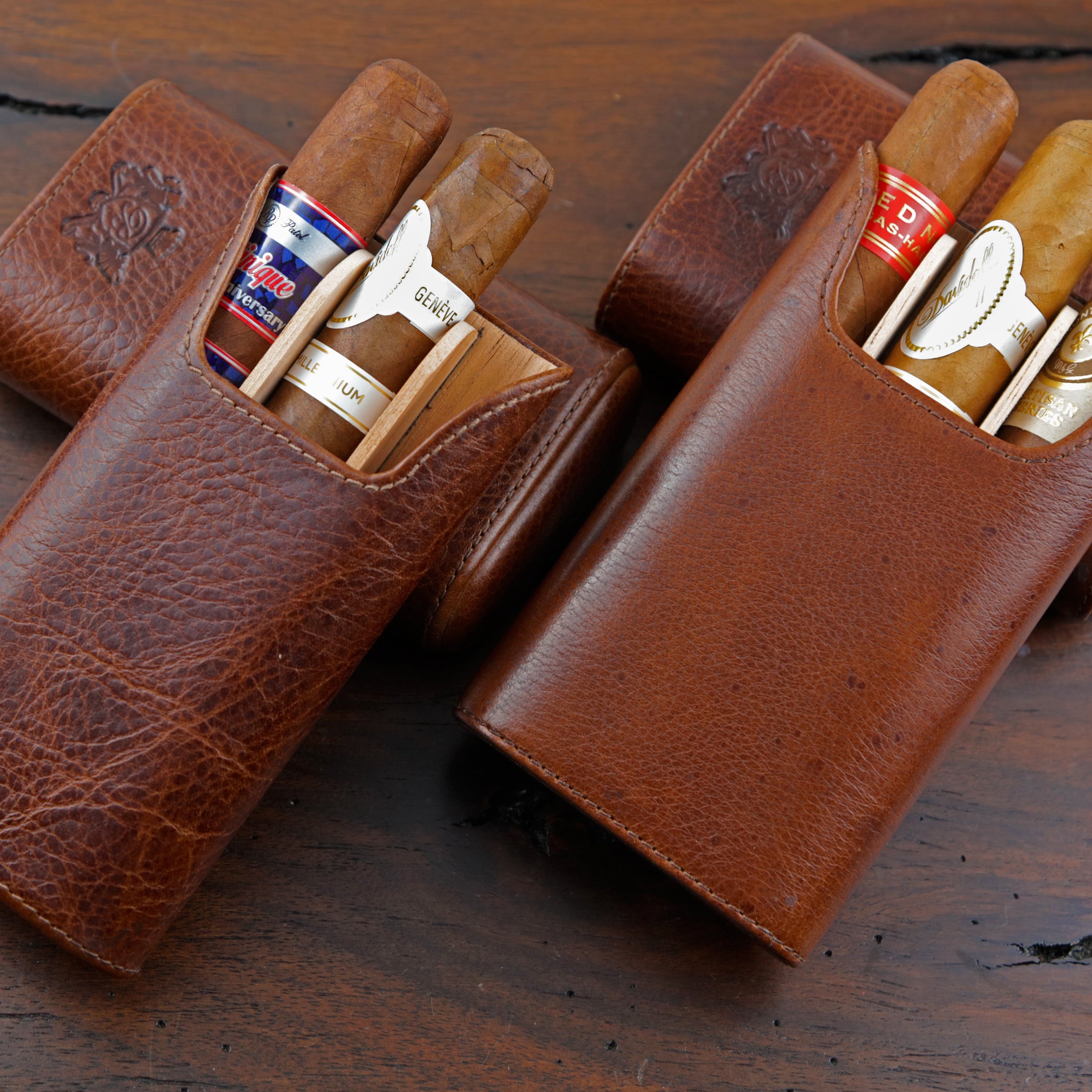 Vintage Leather Cigar Case for Men - Brizard & Co Showband 3 Antique Saddle Design - Perfect for Cigar Aficionados, Travel & Special Occasions