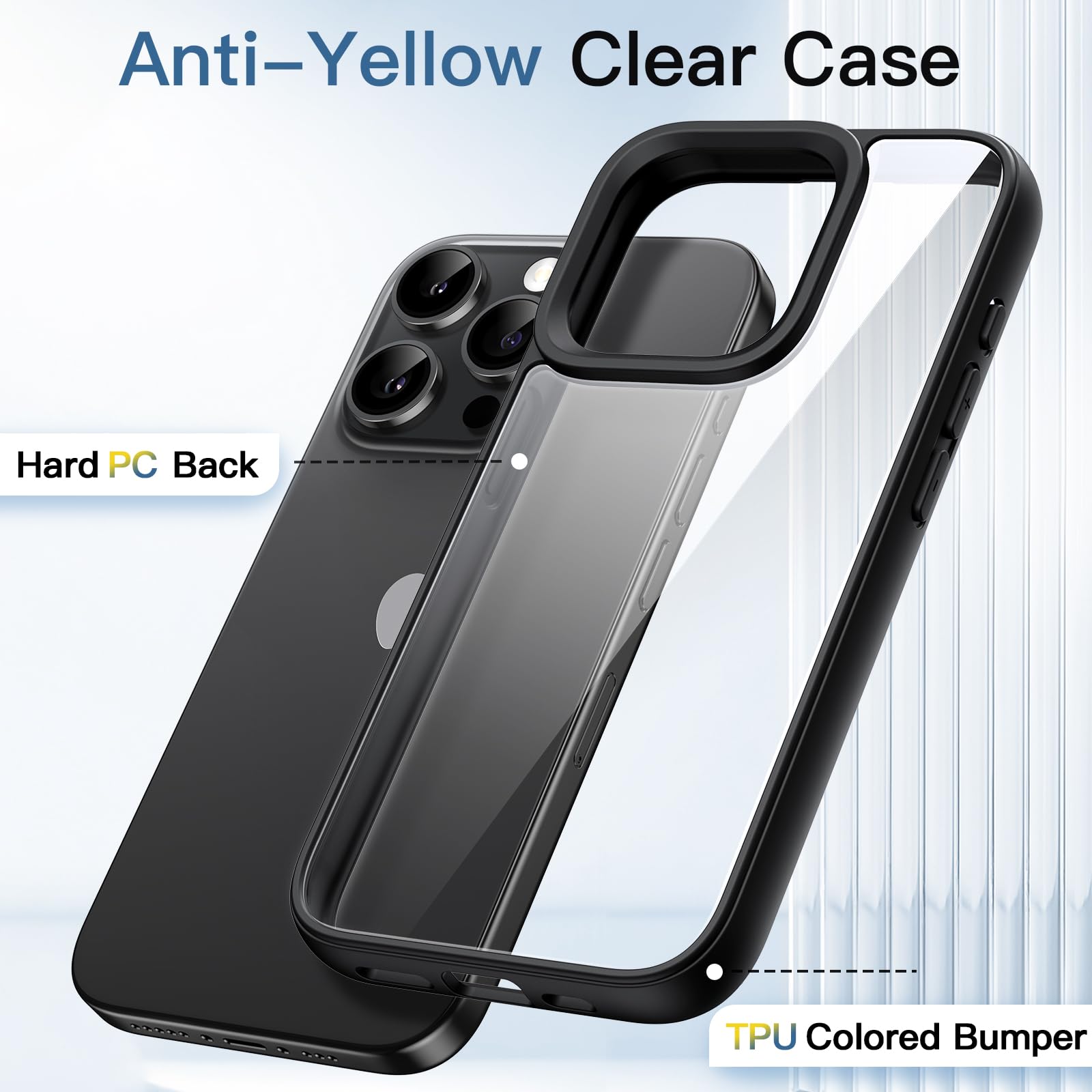 JETech Shockproof Bumper Case for iPhone 15 Pro Max 6.7-Inch - Matte TPU Frame with Anti-Scratch Clear Back (Black Titanium) | Protective Phone Cover for Everyday Use, Outdoor Activities & Travel