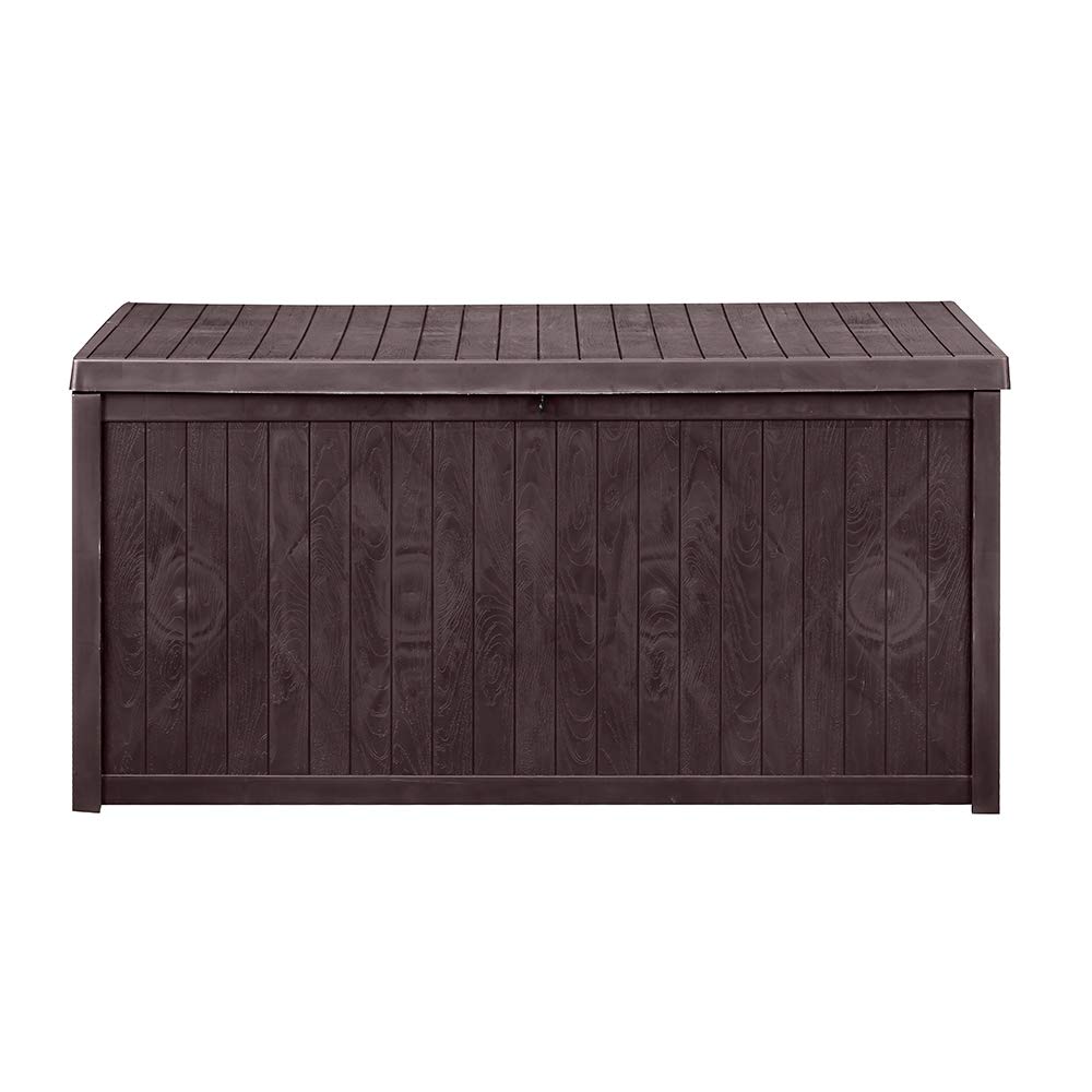 Ainfox Outdoor Storage Deck Box - All Weather Resistant Plastic Bench Box with Seat, Waterproof Patio Furniture for Garden, Backyard, Poolside (Saddle Brown) - Perfect for Storing Cushions, Pool Toys & Outdoor Accessories