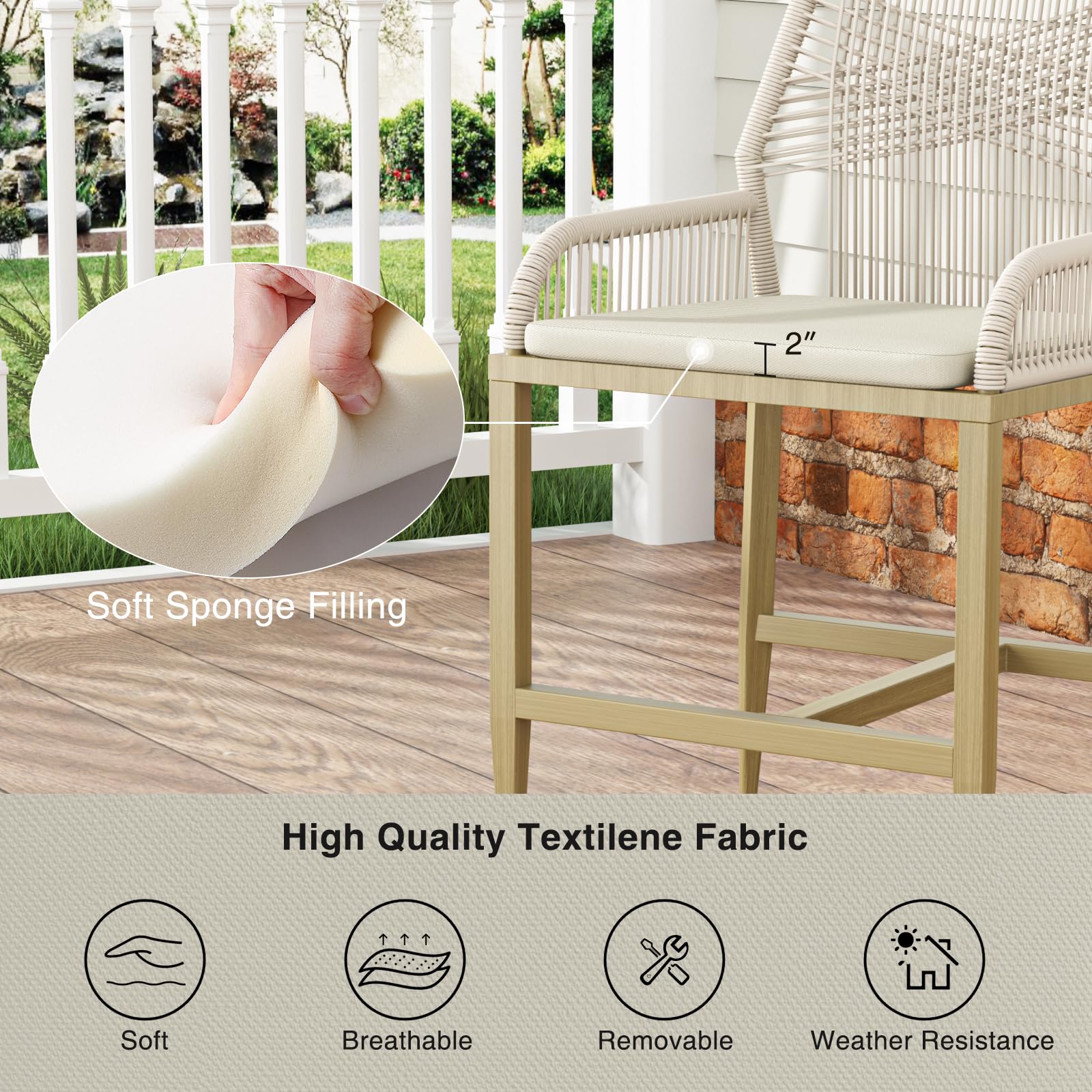 Set of 2 Boho Rattan Bar Stools 26.5