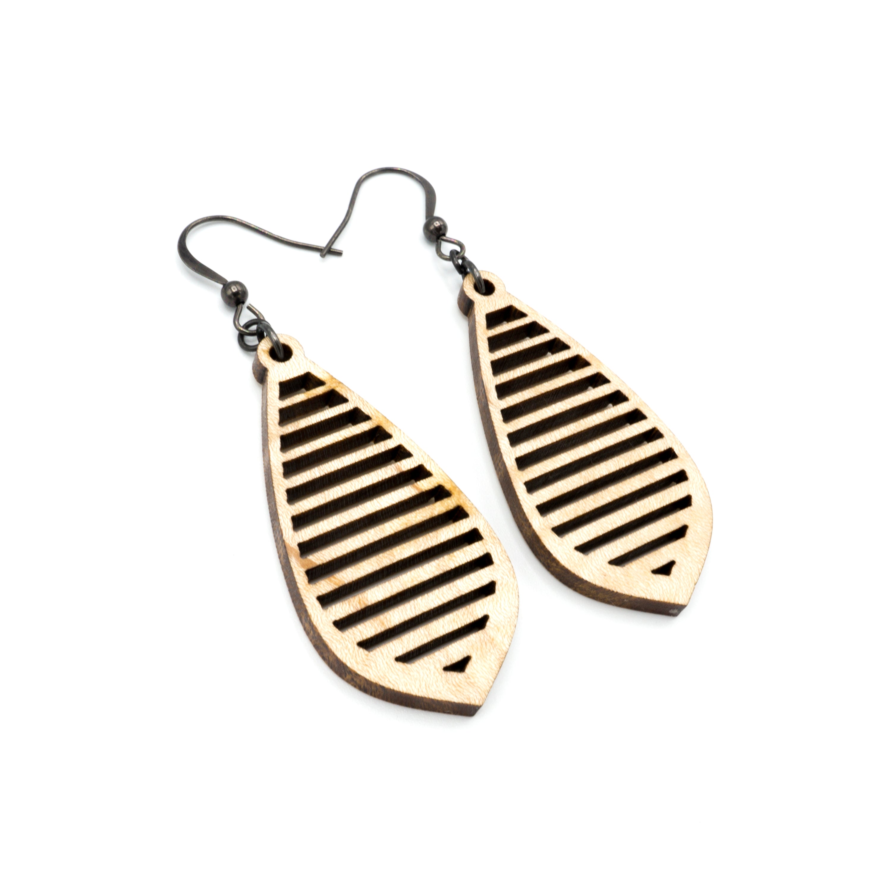 Gem Point 10 [S] - Handmade Curly Maple Wood Earrings | Lightweight Dangle Earrings for Women | Perfect for Boho, Casual & Office Wear