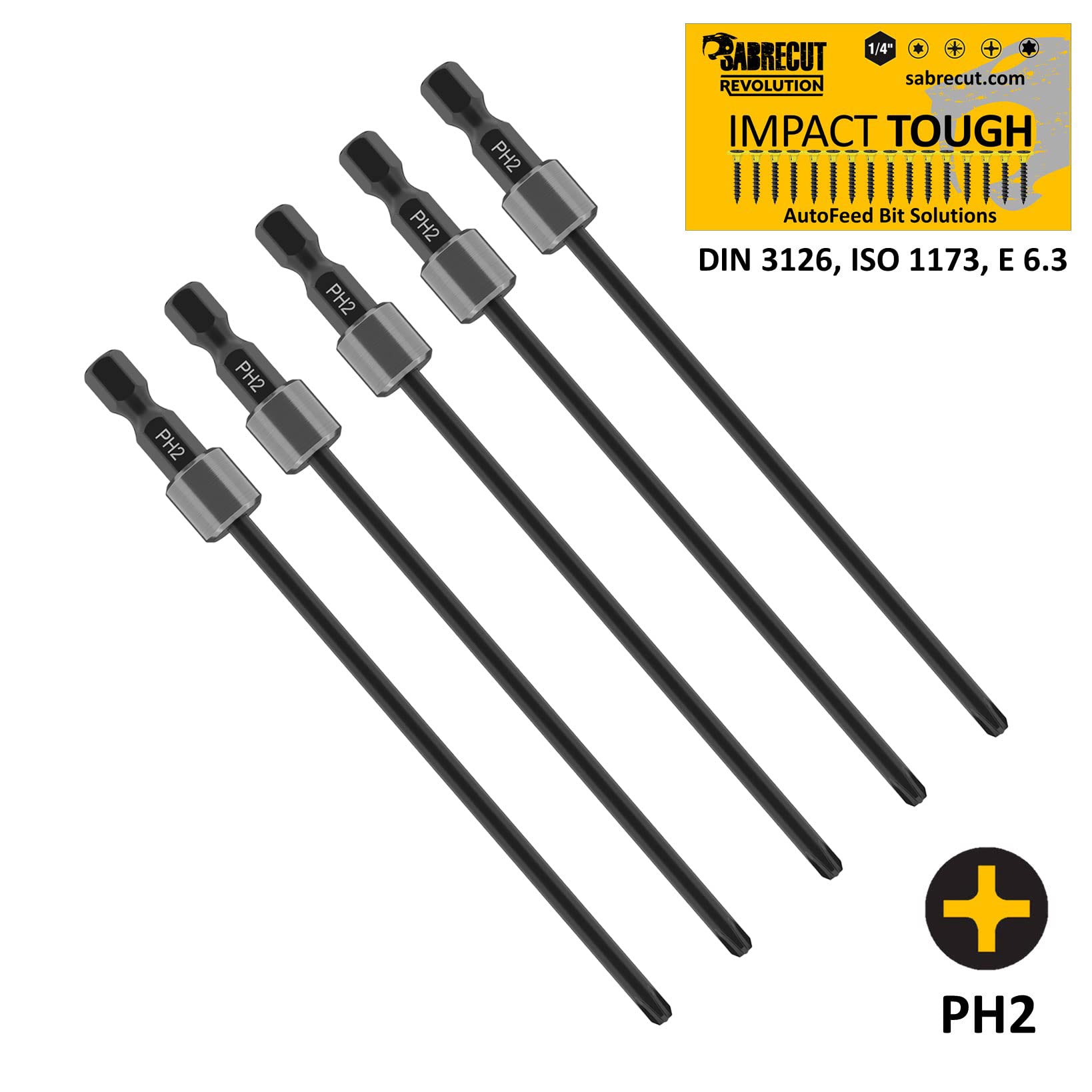SabreCut AFSC130MPH2_5 130mm Heavy Duty Phillips #2 Drywall Screwdriver Bit for Makita DFS250 DFS452 199155-7 - Perfect for Drywall Installation, Construction, and DIY Home Projects