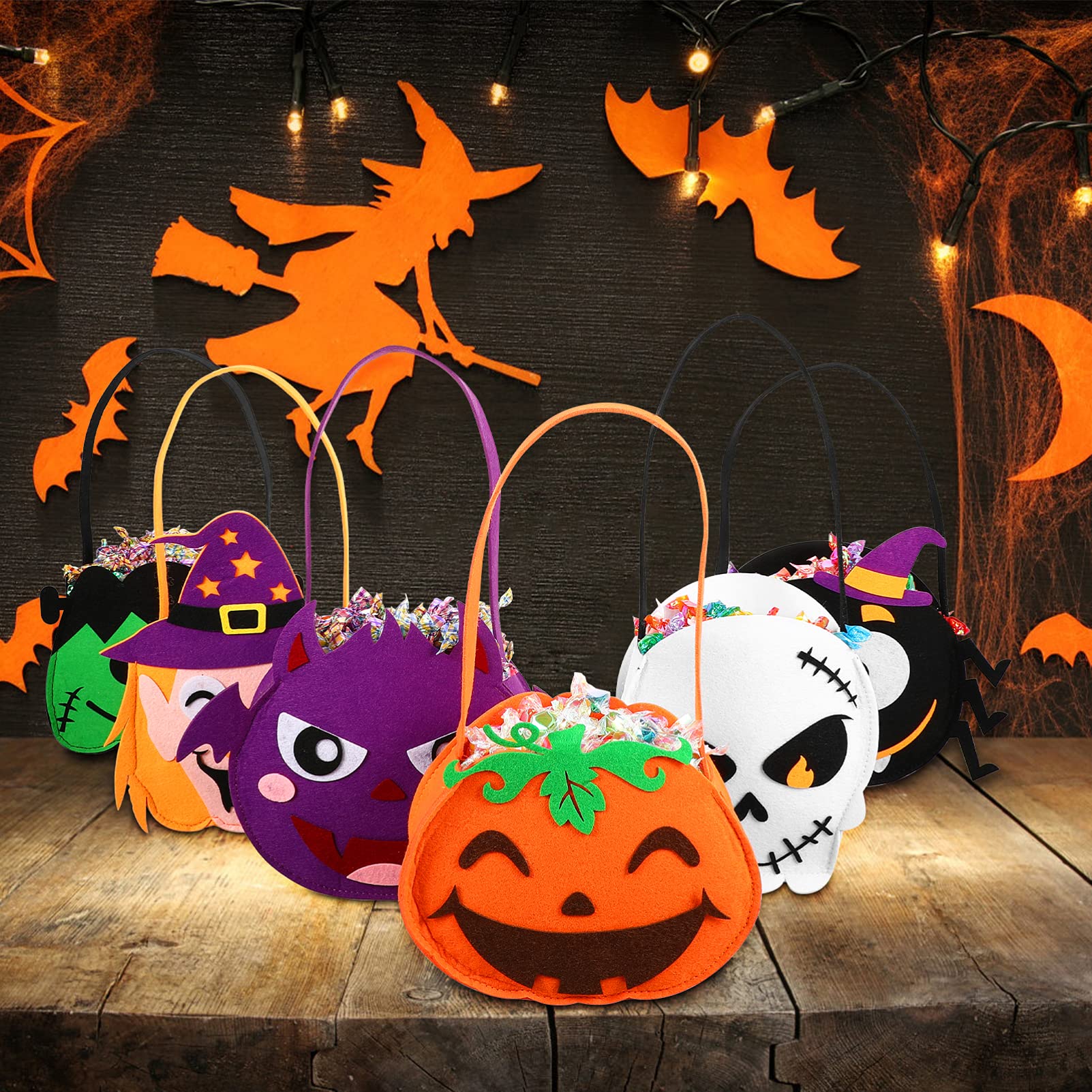 BESPORTBLE 6-Pack Halloween Pumpkin Bags for Kids - Reusable Trick or Treat Candy Baskets, Holiday Party Favors & Fall Decorations | Perfect for Classroom Treats, Halloween Parties & Autumn Home Decor