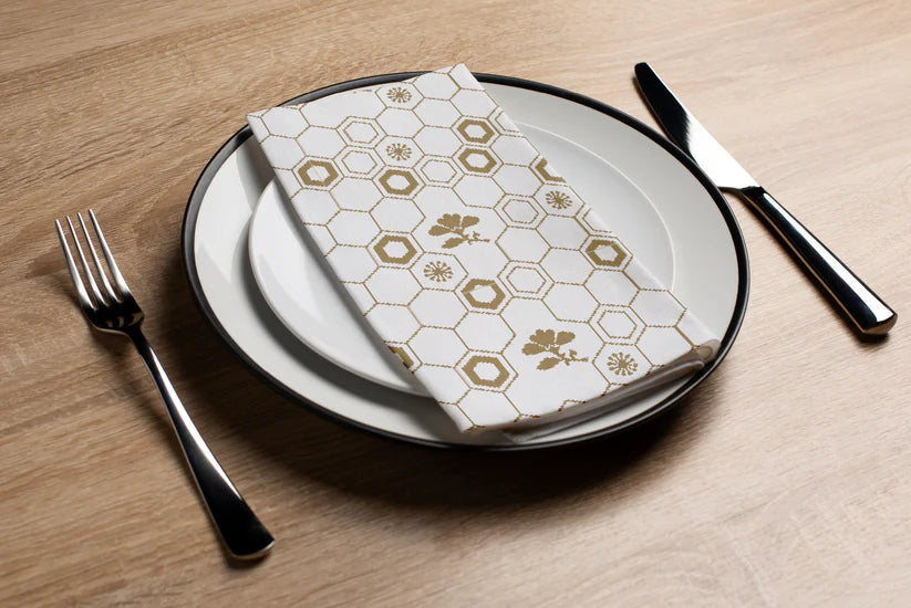 Disposable Linen-Like Paper Guest Towels - 16 Pack Honeycomb Floral Design | Eco-Friendly Bathroom & Kitchen Napkins for Parties, Weddings & Home Use