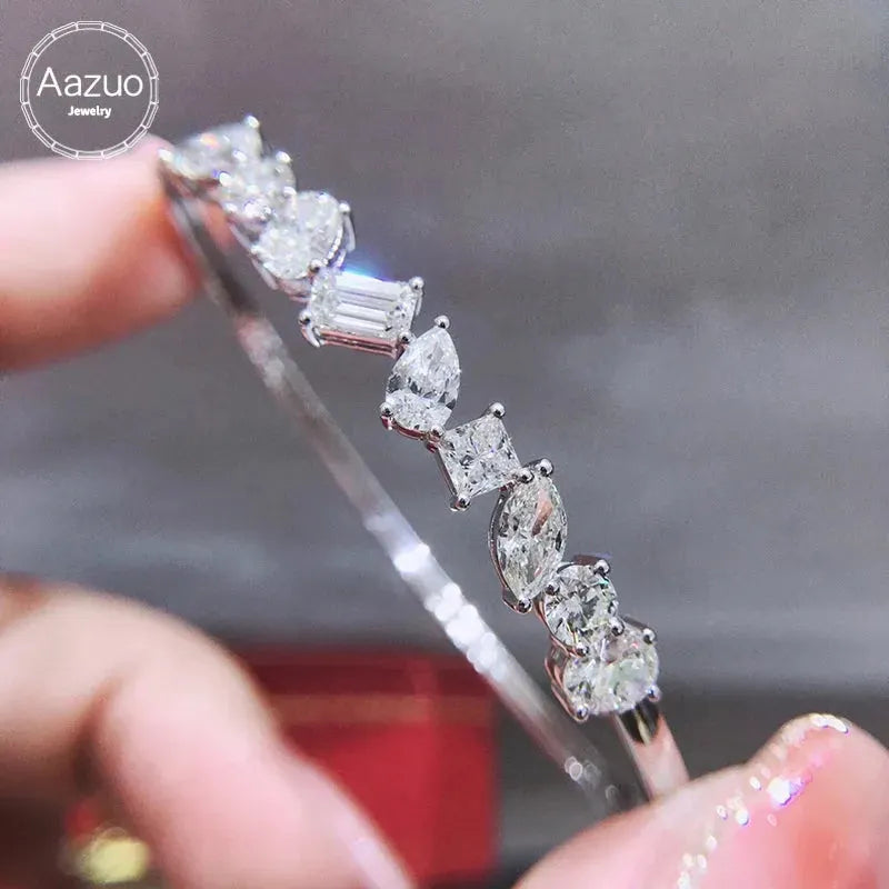 18K White Gold Natural Diamond 3.0ct Special Shaped Bangle for Women - Elegant Luxury Wedding, Engagement & Party Jewelry Gift for Her - Perfect for Anniversary, Valentine's Day & Special Occasions