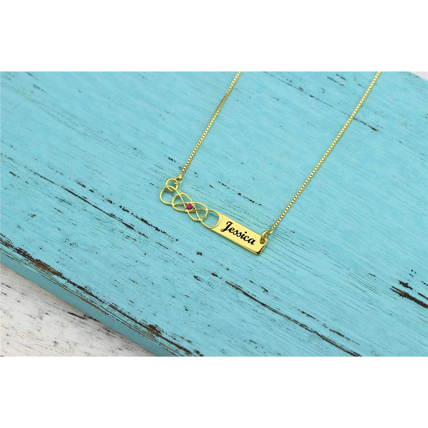 Personalized Name Necklace for Women - Double Infinity Bar Pendant with Birthstone | Custom Engraved Jewelry Gift for Mom, Wife, Girlfriend | Birthday, Anniversary, Valentine's Day Present
