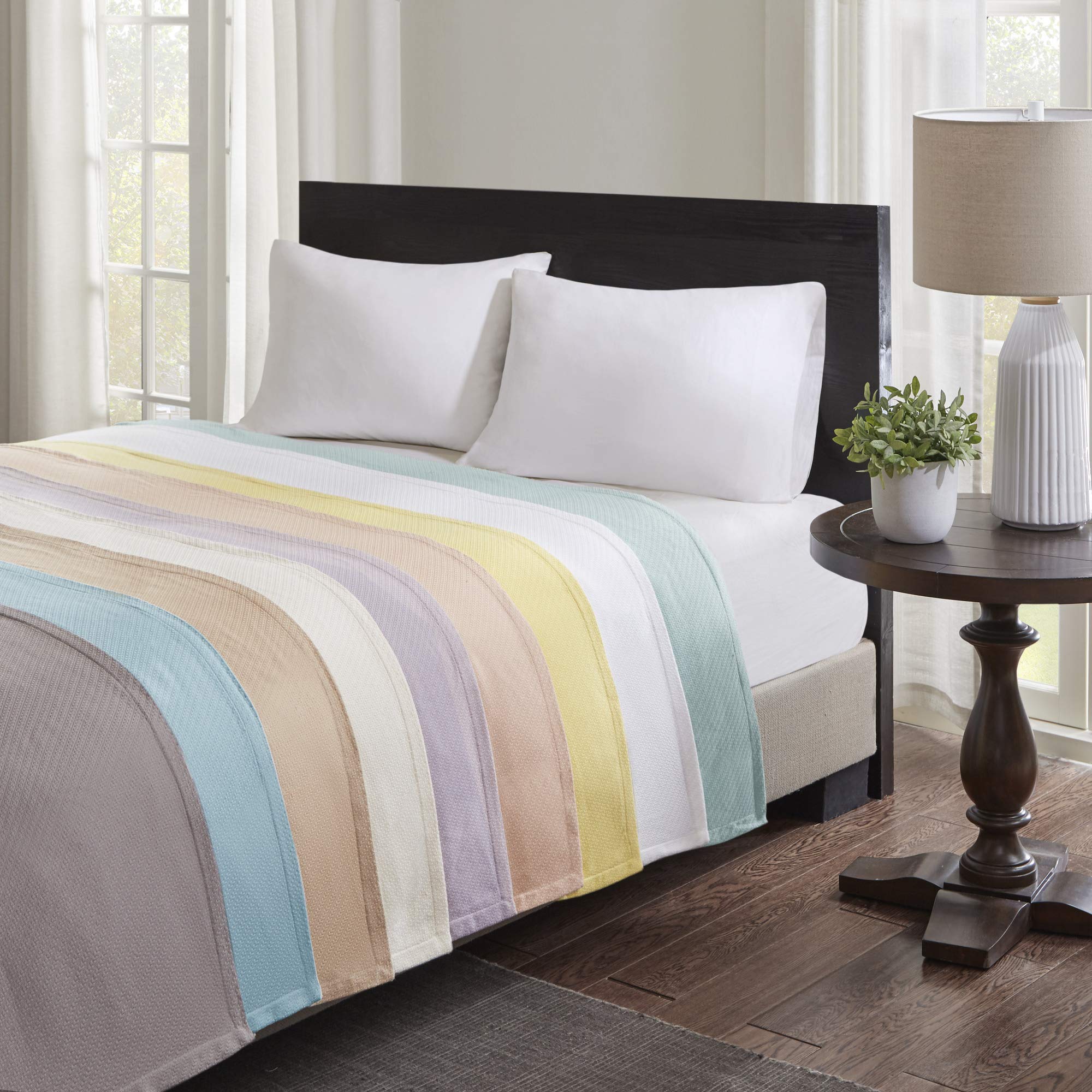 Madison Park BL51N-0675 Premium Soft 100% Ring Spun Cotton Luxury Blanket - Ultra Cozy Twin Size for Bed, Couch & Sofa - Breathable & Lightweight Linen Blanket for All-Season Comfort, Home Decor & Gift Giving
