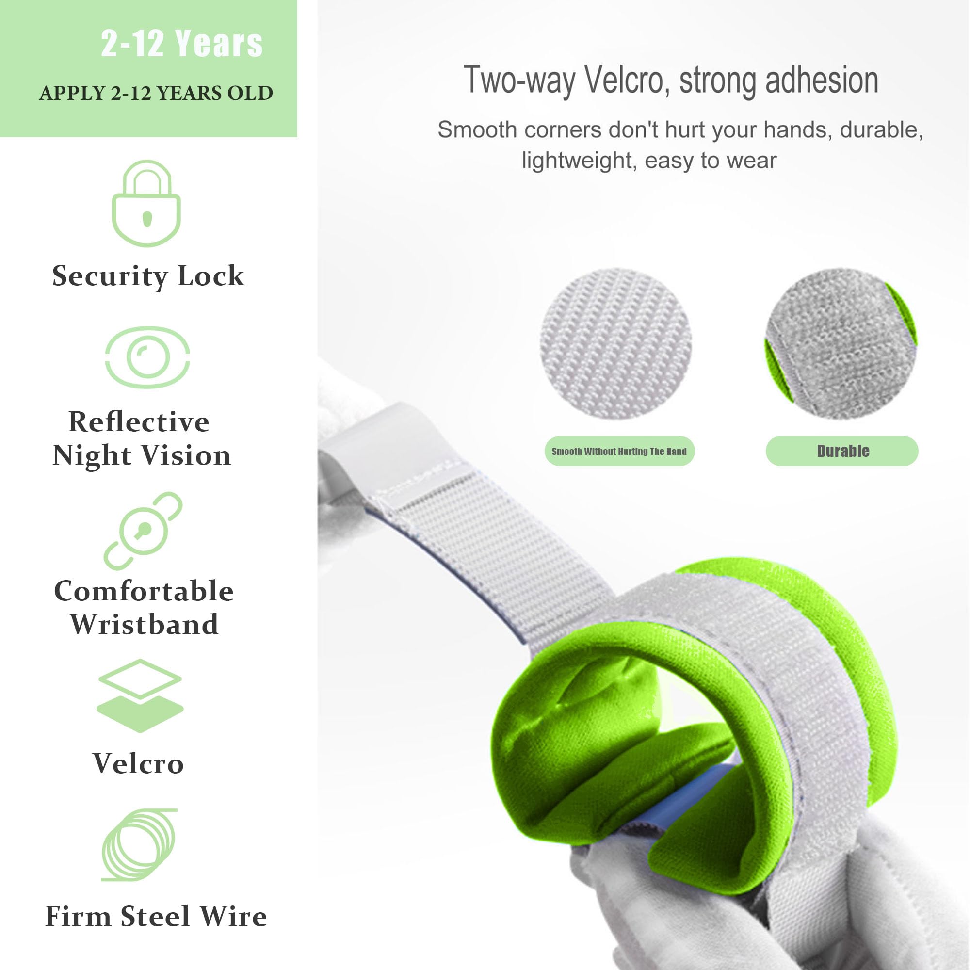 WSZCML Anti-Lost Wrist Link for Toddlers - Adjustable Child Safety Leash with Induction Lock & Reflective Strip | 6.56ft Walking Harness for Babies & Kids | Perfect for Supermarkets, Malls, Airports, Amusement Parks, Zoos & Family Travel (Green)