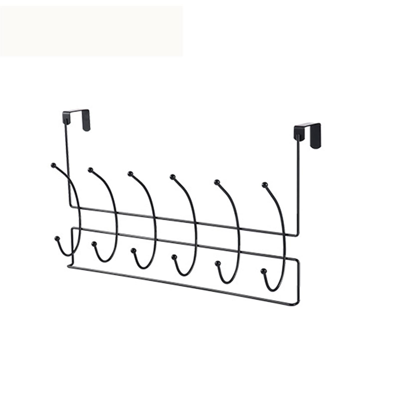 Heavy-Duty Over The Door Hook Organizer - 6 Hooks Coat Rack for Clothes, Bags & More - Space Saving Solution for Bathroom, Bedroom & Kitchen - Black