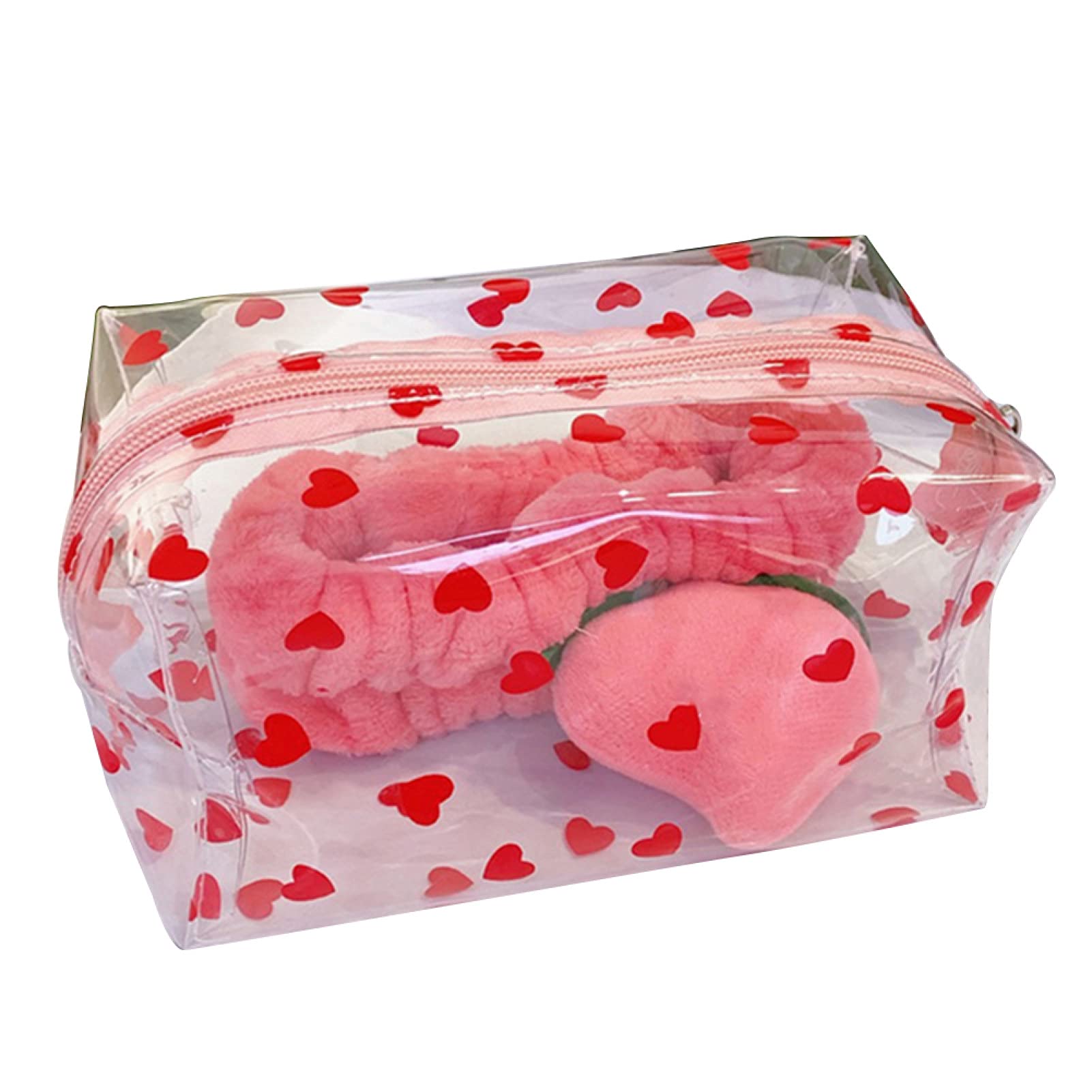 Transparent PVC Fruit Print Toiletry Bag for Women - Waterproof Cosmetic & Makeup Travel Organizer with Brush Holder for Toiletries, Cosmetics, Brushes (Heart Design) - Perfect for Travel, Gym, Beach & Weekend Getaways