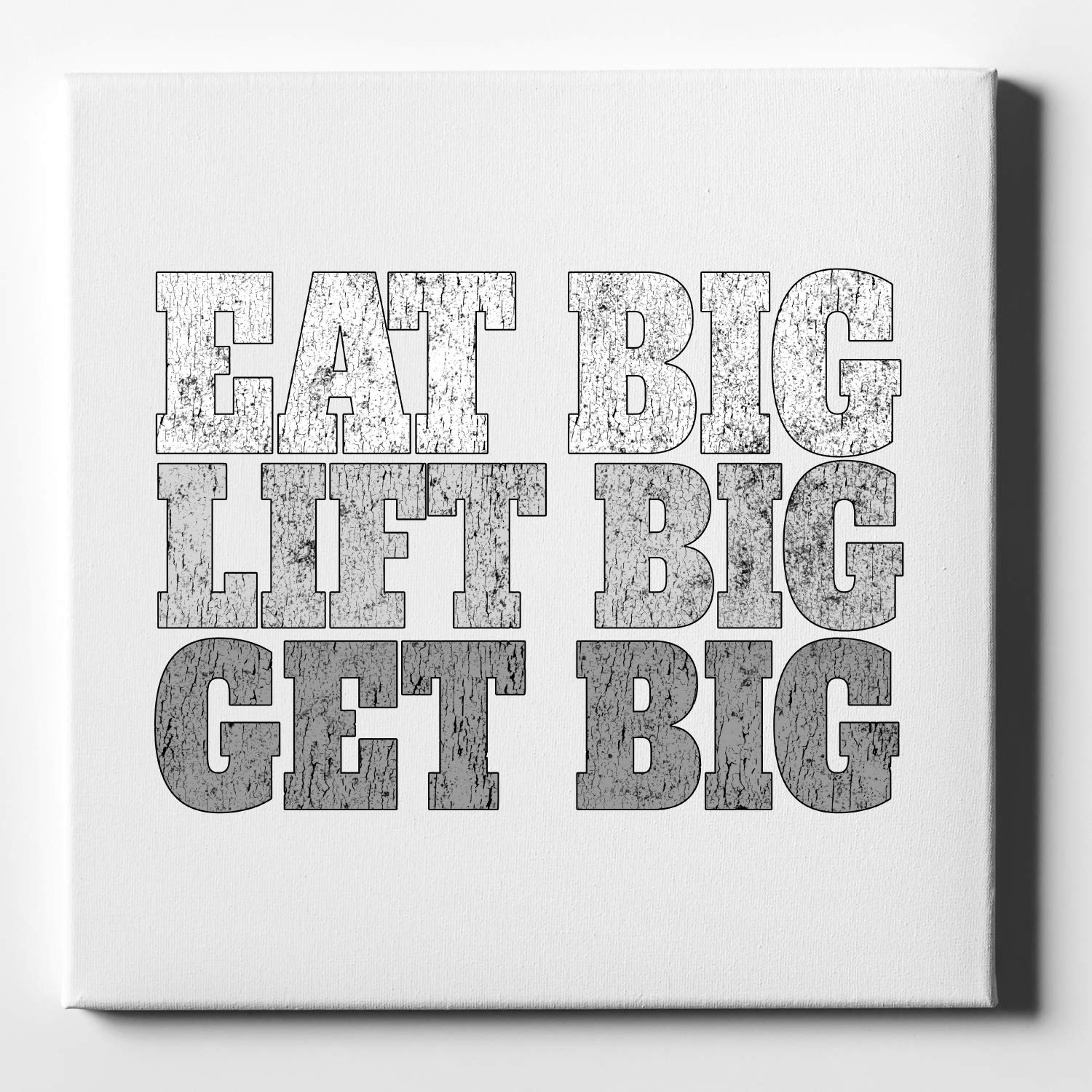 DistinctInk 'Eat Big Lift Big Get Big' 10x10 Inch Motivational Canvas Wall Art - White Edge, 5/8