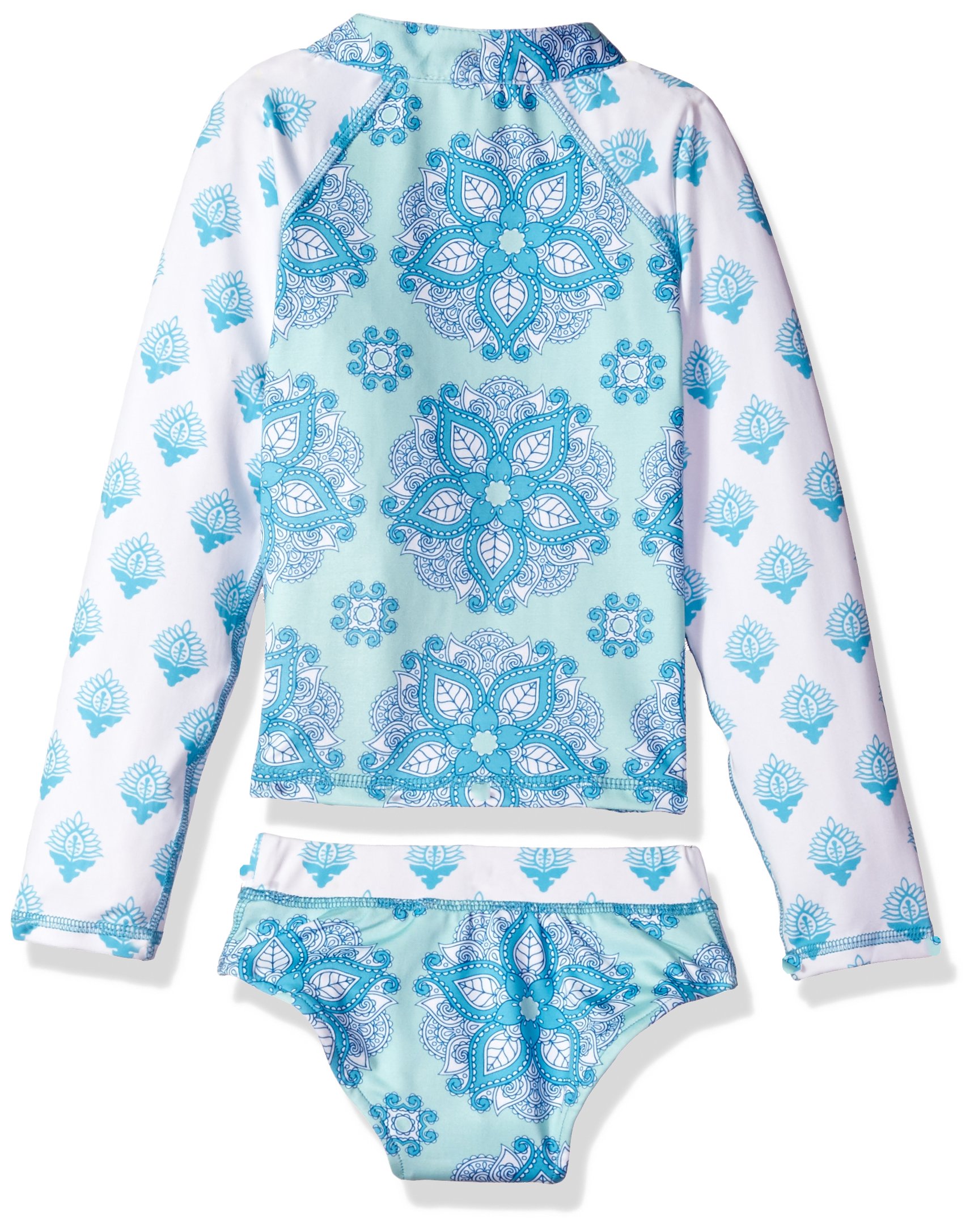 Masala Girls Rashguard Set - India Rose Turquoise Print Long Sleeve Swimwear for Women & Girls | Perfect for Surfing, Yoga, Beach Volleyball & Pool Activities
