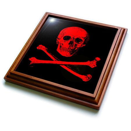 3D Rose Skull and Crossbones Ceramic Tile Trivet - 8