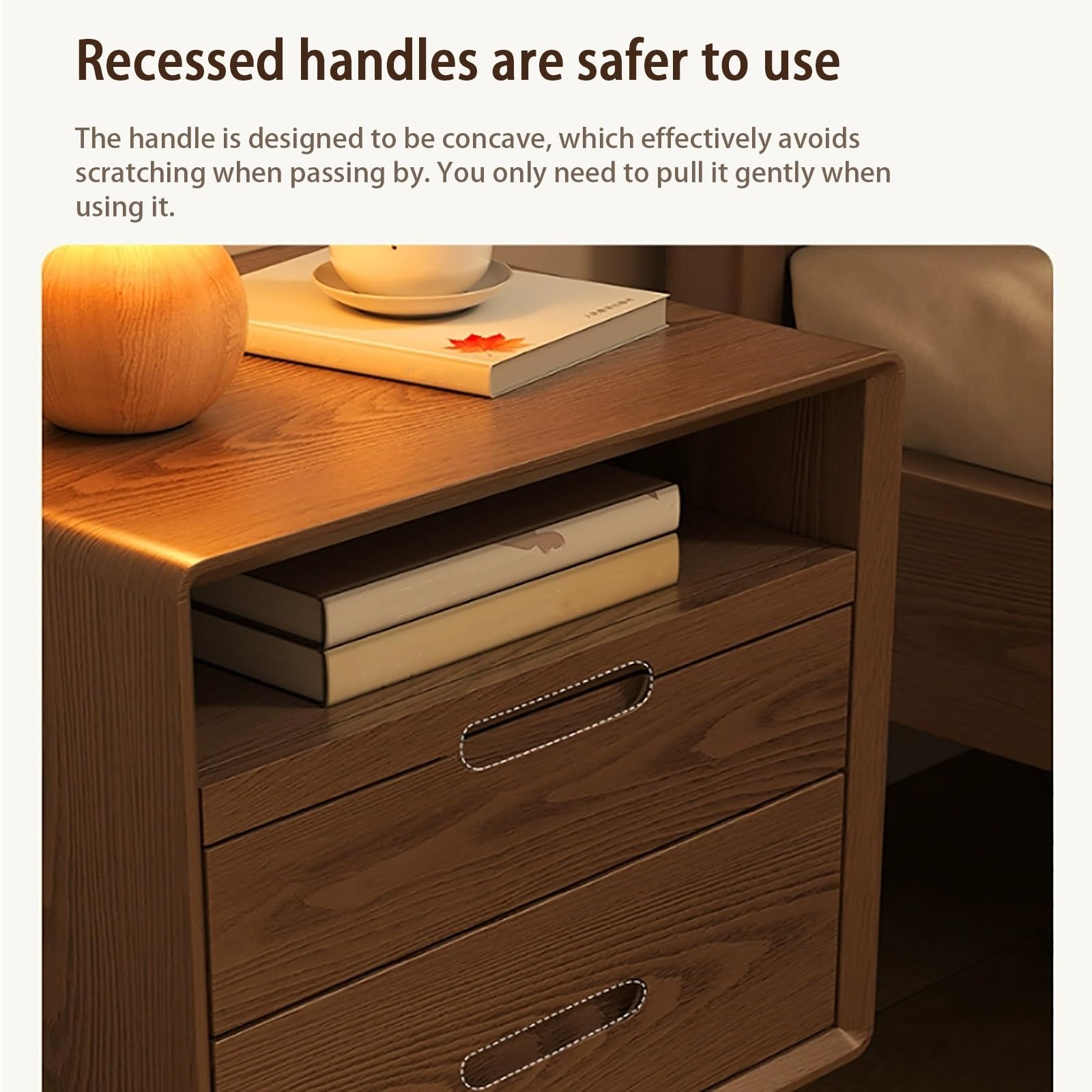 Solid Wood Mid-Century Modern Nightstand with Double Storage Drawers - Scandinavian Style Bedside Table with Pull-Out Top - Retro Wooden Coffee Table for Bedroom (Wood Color) - Perfect for Small Spaces & Apartment Living