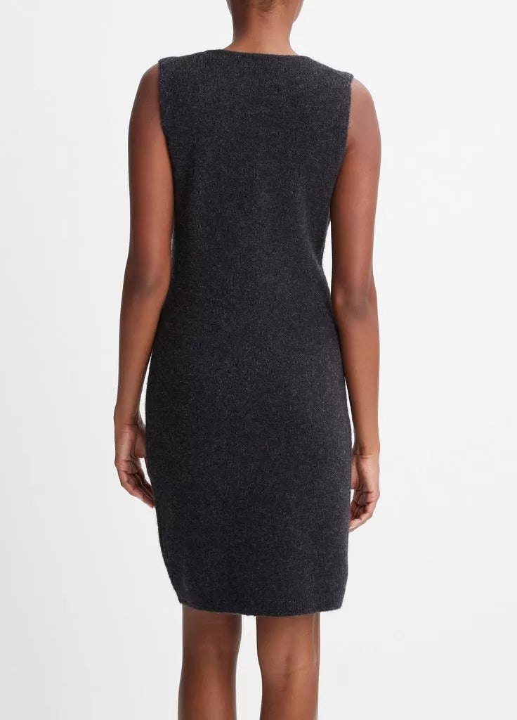 Deep V Neck Sweater Dress for Women - Soft & Warm Winter Knit Dress in Heater Charcoal - Perfect for Holiday Parties, Date Nights & Office Wear