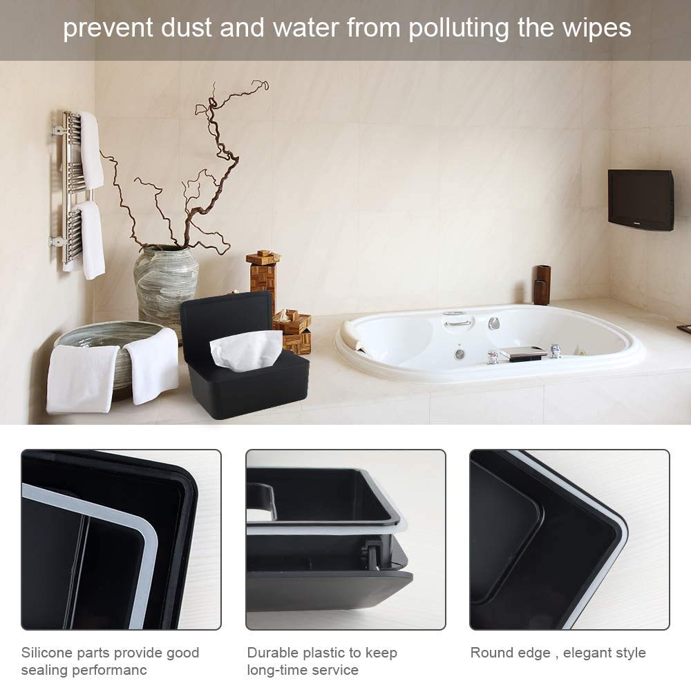 Brianer Wet Wipes Dispenser - Dustproof Tissue Storage Box with Lid for Home & Office Desk | Portable Dry/Wet Tissue Case Organizer | Perfect for Bathroom, Kitchen, Nursery & Travel (Black)