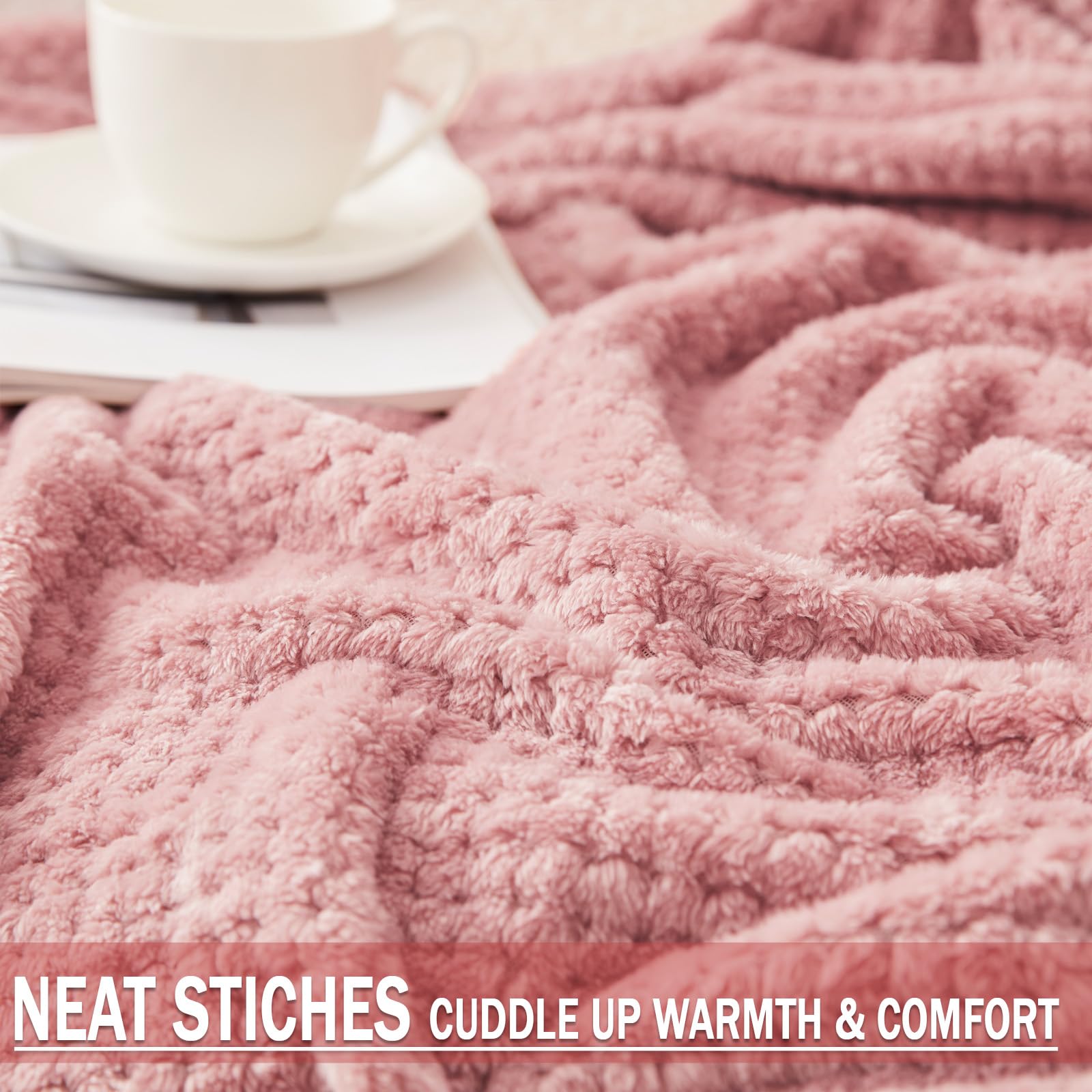 Premium King Size Fleece Blend Bed Blanket - Ultra Soft & Warm Waffle Textured Throw for Couch, Sofa & Bed | Cozy, Lightweight & Fuzzy (Dusty Pink, 90x104 Inches) - Perfect for Winter Nights, Movie Time & Guest Rooms