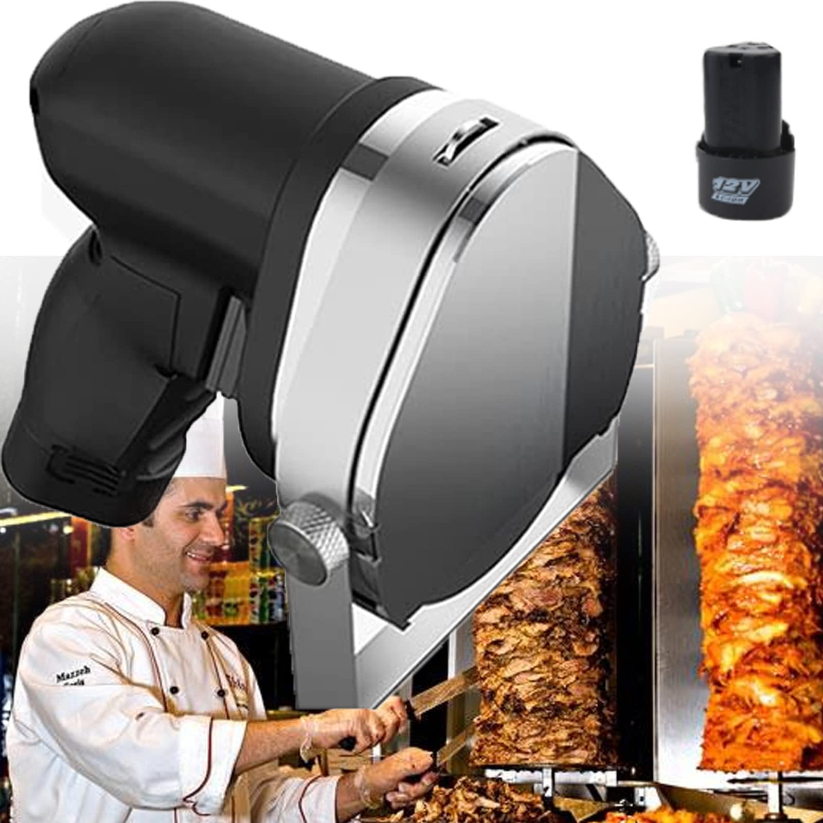 Commercial Turkish Kebab Slicer - Professional Gyros Knife with 2 Blades for Shawarma & Doner - B-Cordless Design | Perfect for Restaurants, Food Trucks & Home Chefs