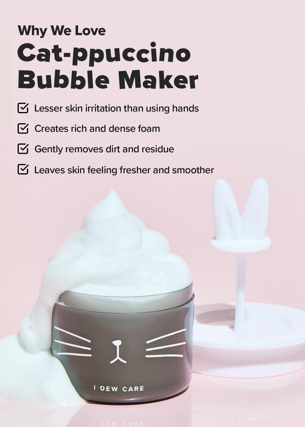 I DEW CARE Cat-ppuccino Bubble Foam Maker - Gentle Facial Cleansing Device for Deep Pore Cleansing | Cute Cat-Themed Skincare Gift for Women & Girls | Perfect for Daily Skincare Routine & Spa Nights